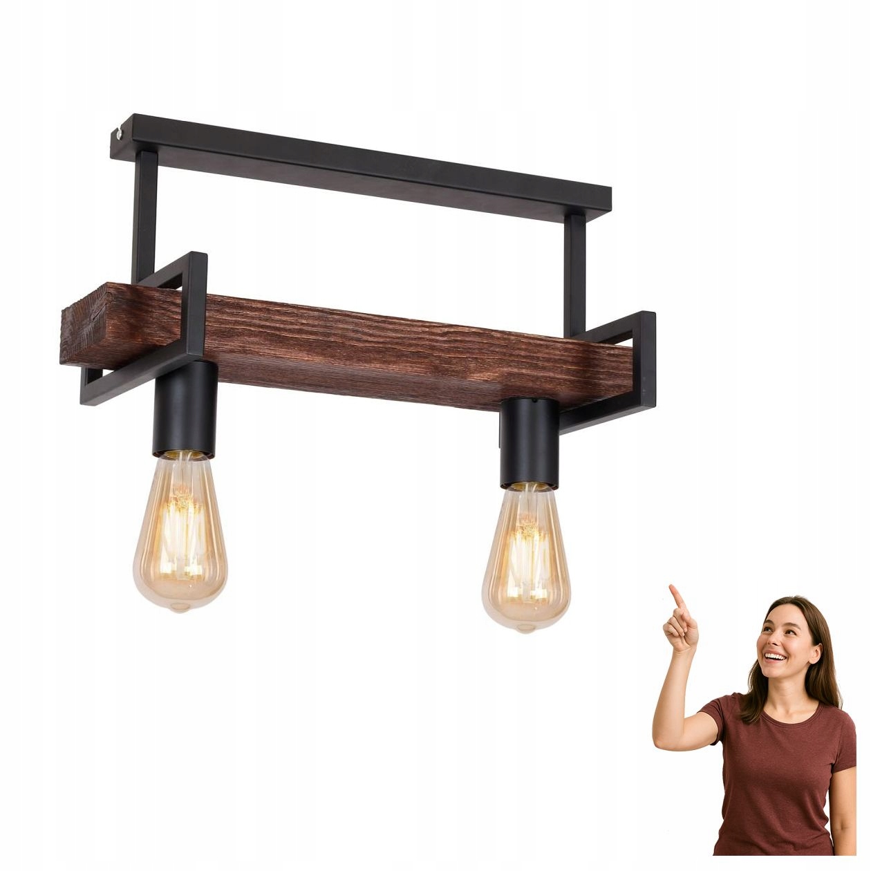 Drevená 2-bodová stropná lampa Hard 664 Luminex