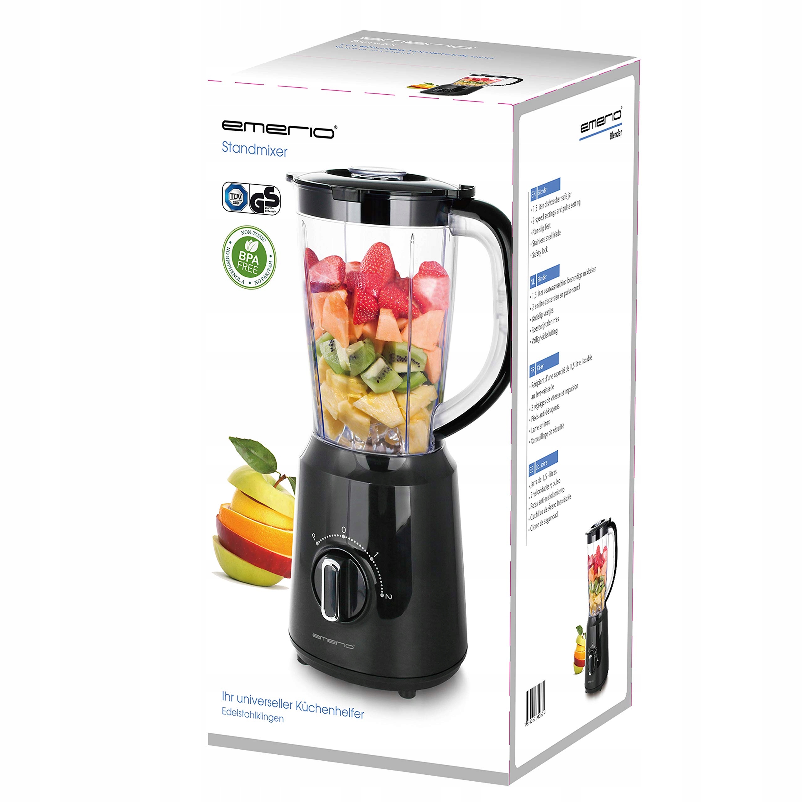 EMERIO Blender 500W Bez BPA Kruszenie Lodu 1.5l 2 Prędkości Czarny — miniatura 7