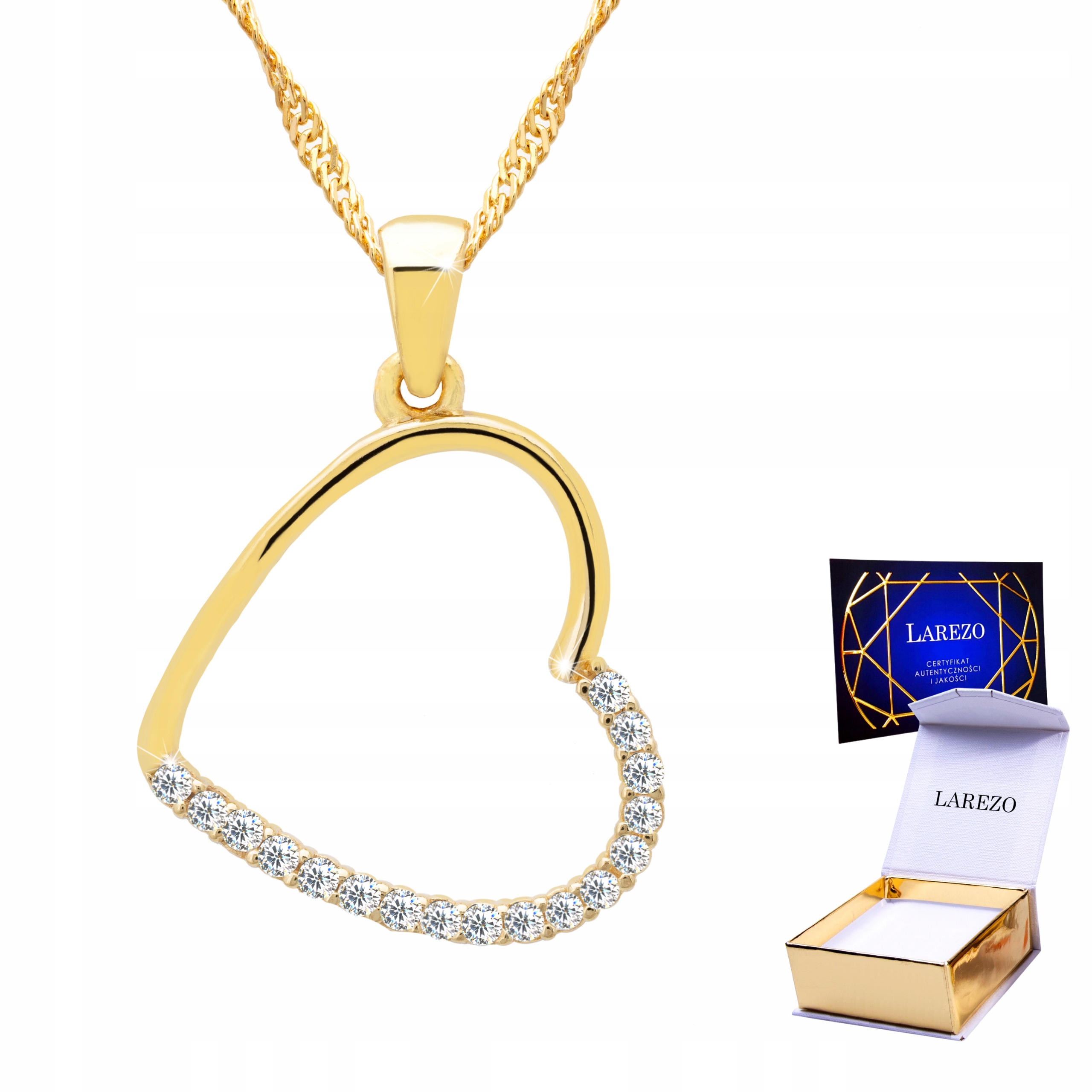 Zlatý náhrdelník 925 Srdce s zirkony Lesklá láska Láska Zirkony v srdci