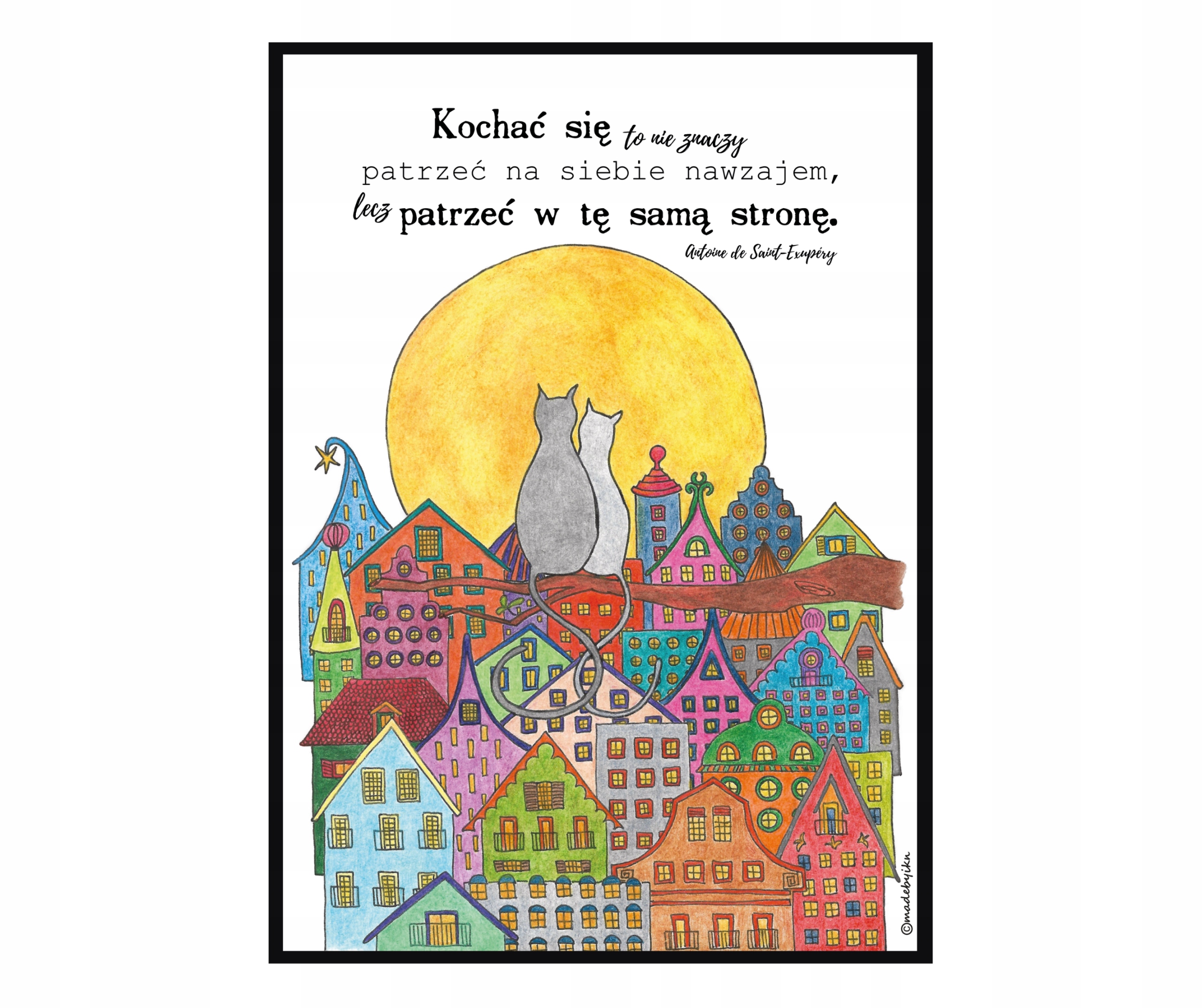 

Grafika Plakat do ram Zakochane Koty rękodzieło A3