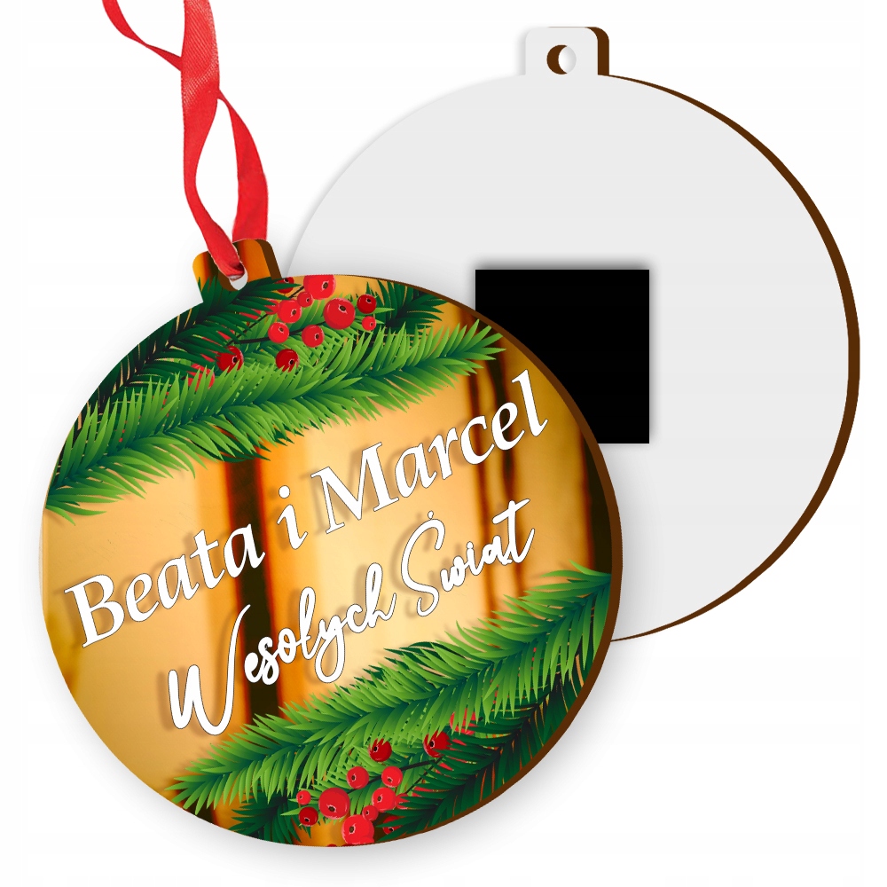 

Złota Bombka Magnes Z Imieniem Dedykacja 2W1