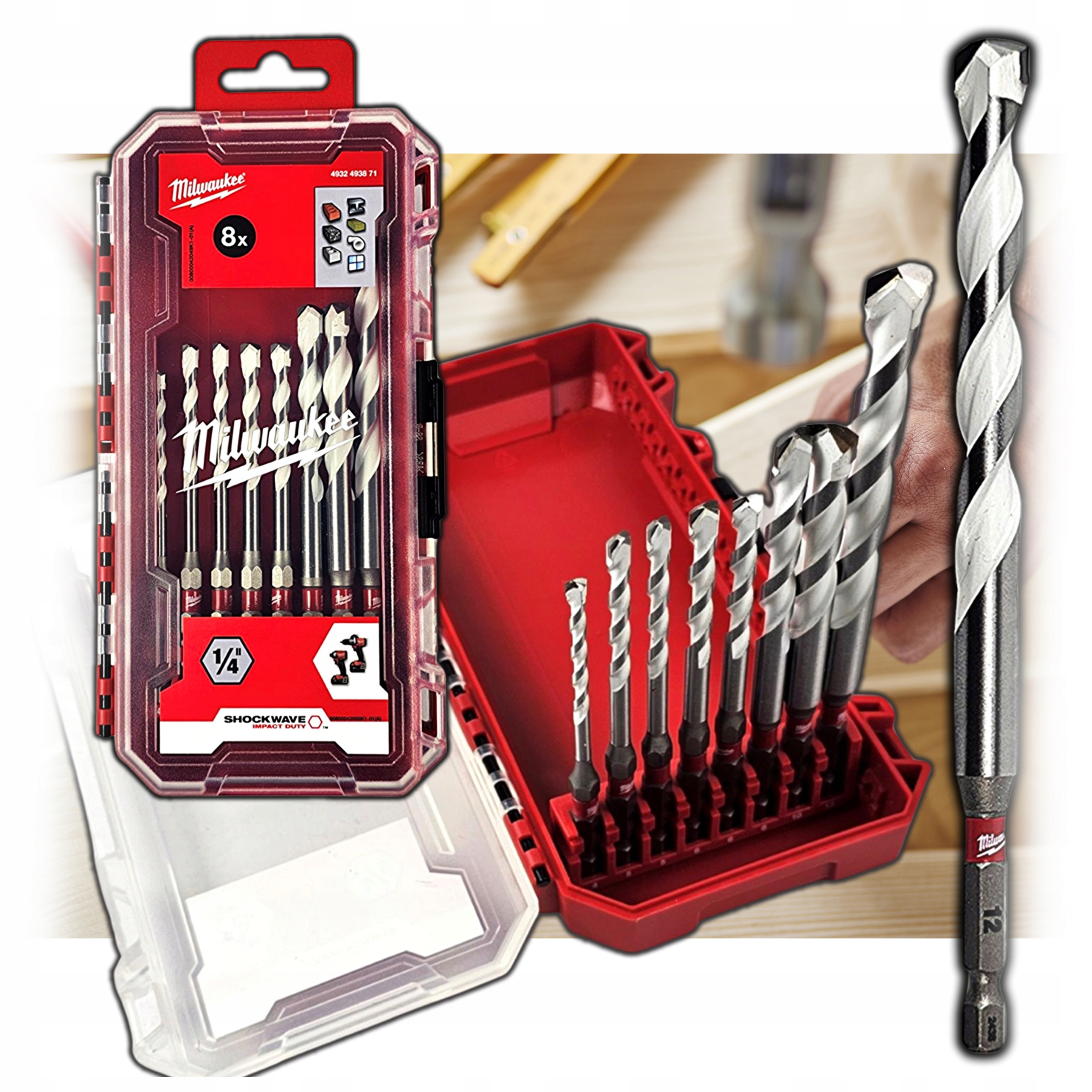 Wiertła Milwaukee Komplet Wierteł 4-12mm 8szt do Betonu Płytek Metalu Drewn