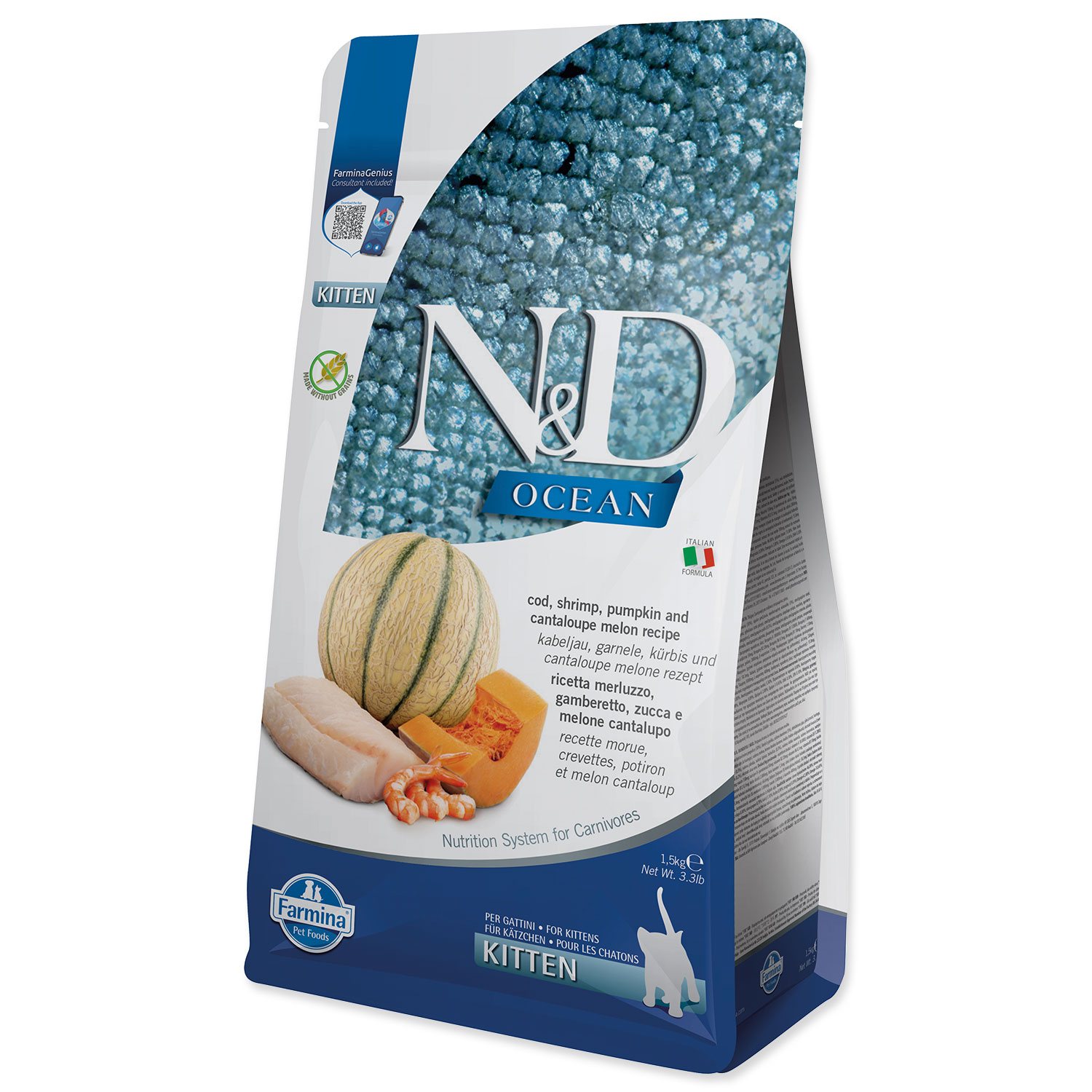 Levně Krmivo N&d Kitten Ocean Cod, Shrimp, Pumpkin & Cantaloupe Melon 1,5kg