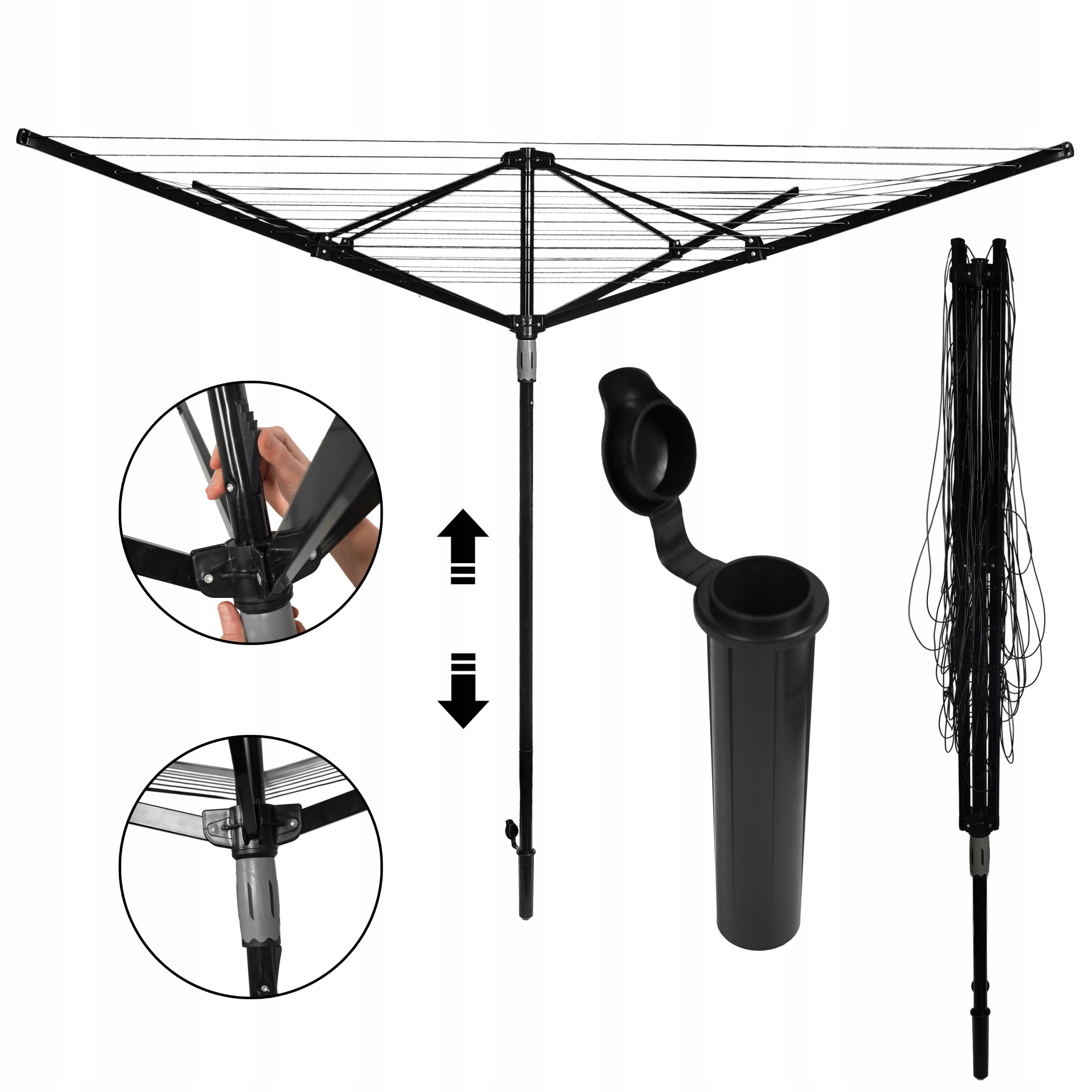 Suszarka Ogrodowa Na Pranie Zewnętrzna Czarna Stalowa 50 M Wytrzymała