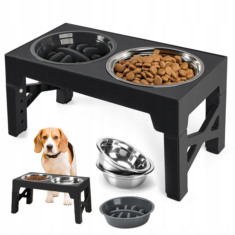 Regulovatelný Stojan Na Misky Pro Psa S 5 Výškovými Úrovněmi Nerezová Ocel