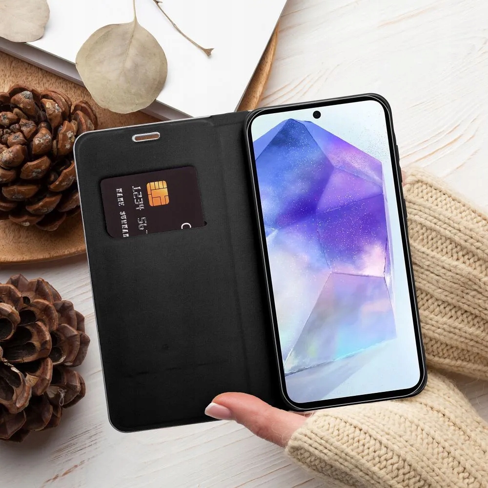 Kabura Luna Book Carbon do Samsung A14 4G A14 5G czarny