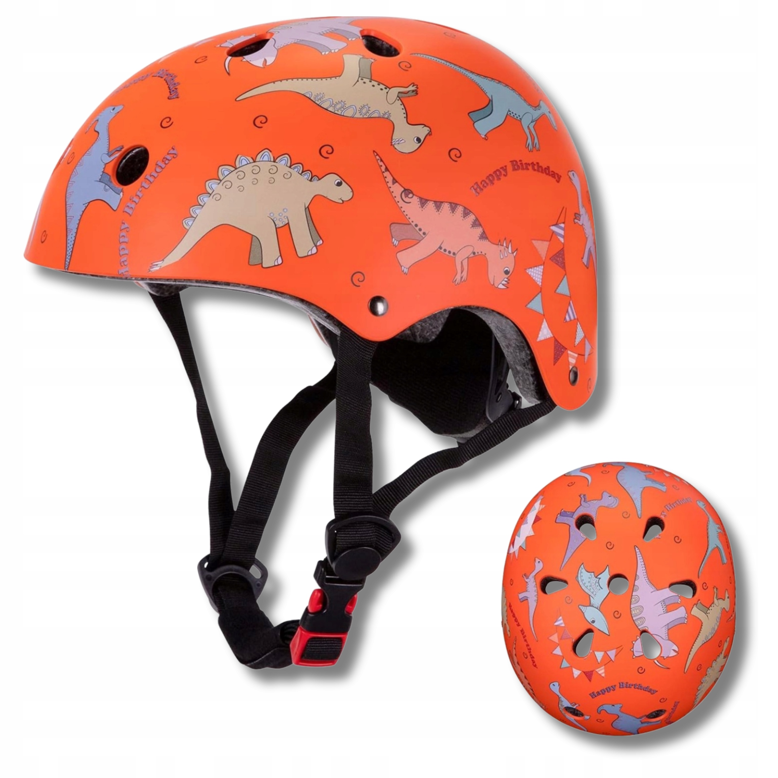 Kask Rowerowy Dziecięcy Dinozaur 2-5 lat 50-54 cm Regulowany Pomarańczowy