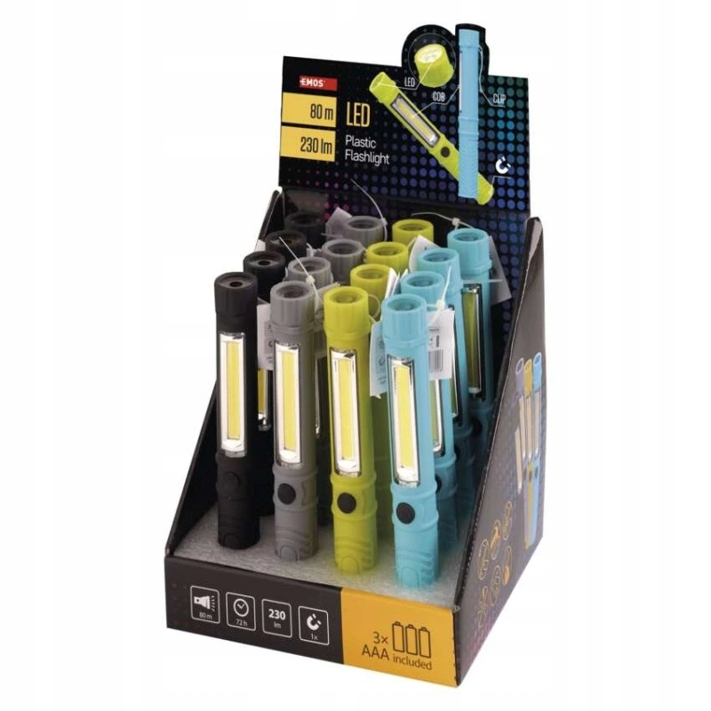 Cob Led Led ruční svítilna P3897, 230 lm, 3× Aaa, 16 ks, display box