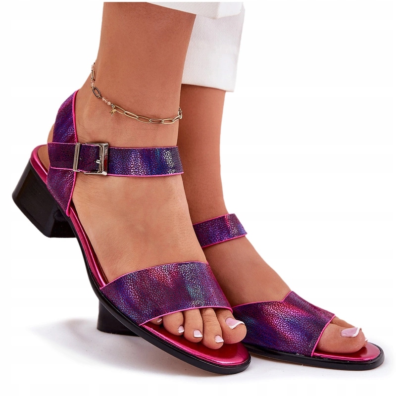 Dámské Sandály Na Podpatku Z Přírodní Kůže Maciejka N6802-15 Fuchsiová 36