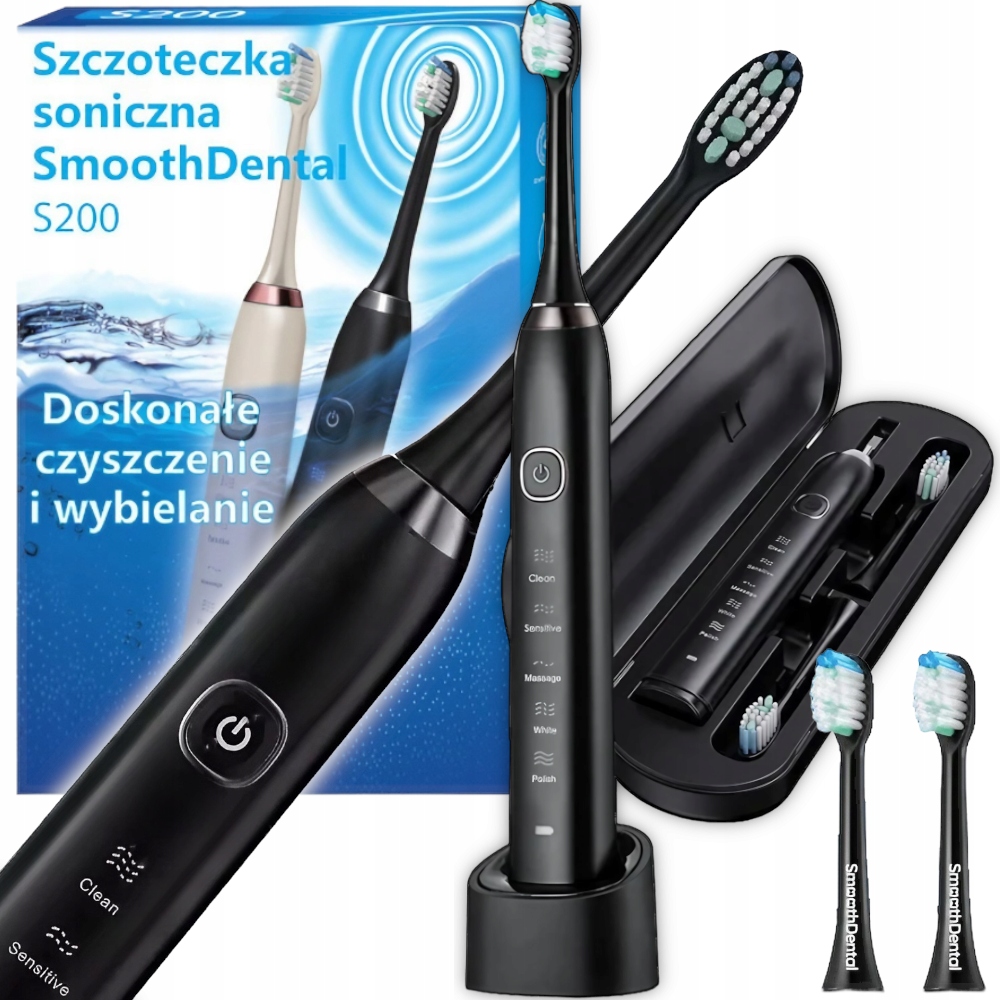 Szczoteczka Soniczna Do Zębów Elektryczna Etui 5 Trybów 3 Końcówki