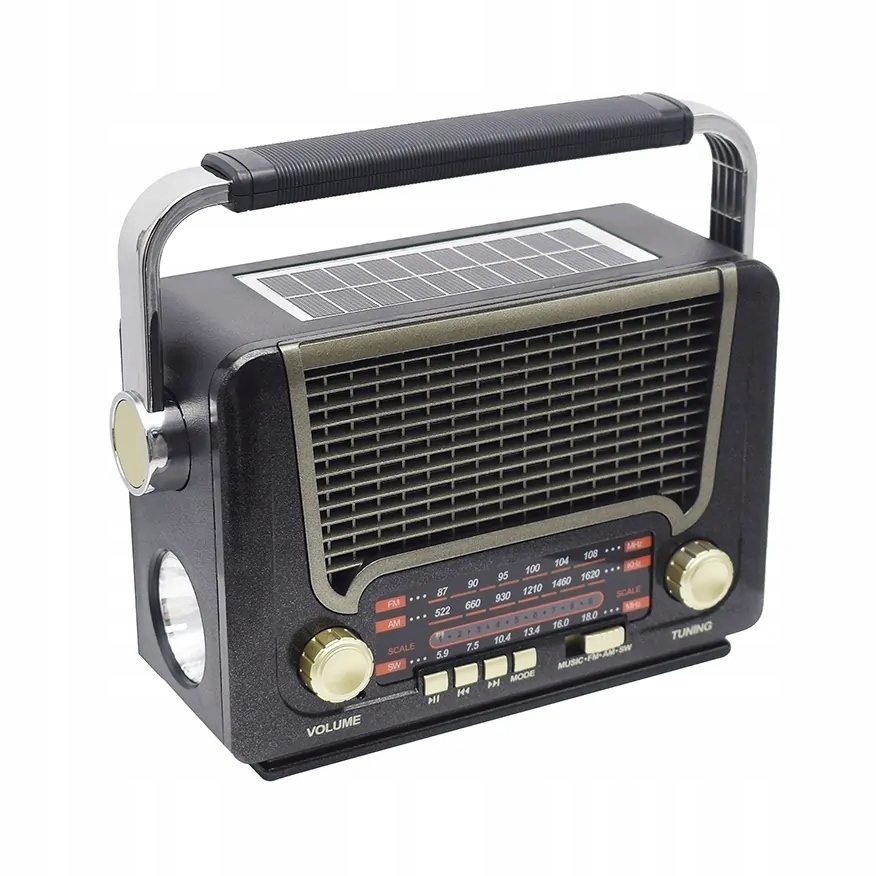 Radio Fm retro vintage akumulatorowe bluetooth Usb microsd solar latarka