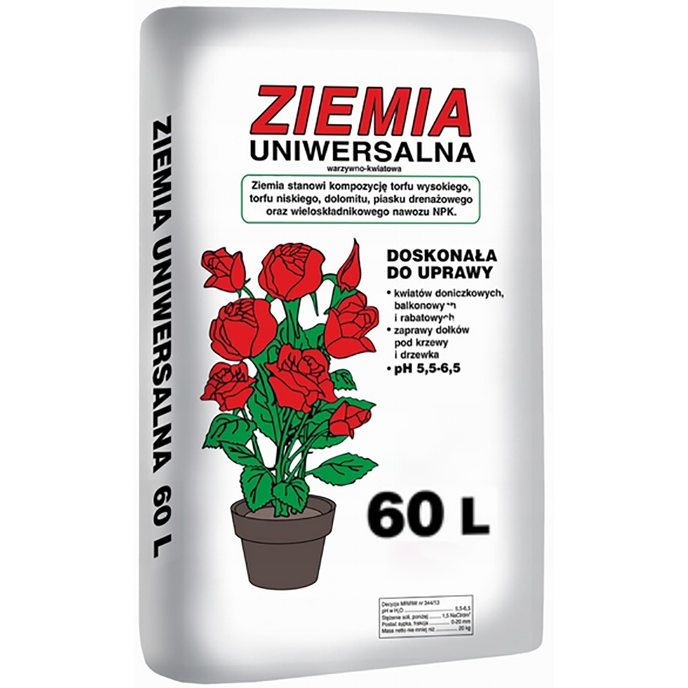 PODŁOŻE ZIEMIA UNIWERSALNA DO KWIATÓW WARZYW 60L Z NAWOZEM