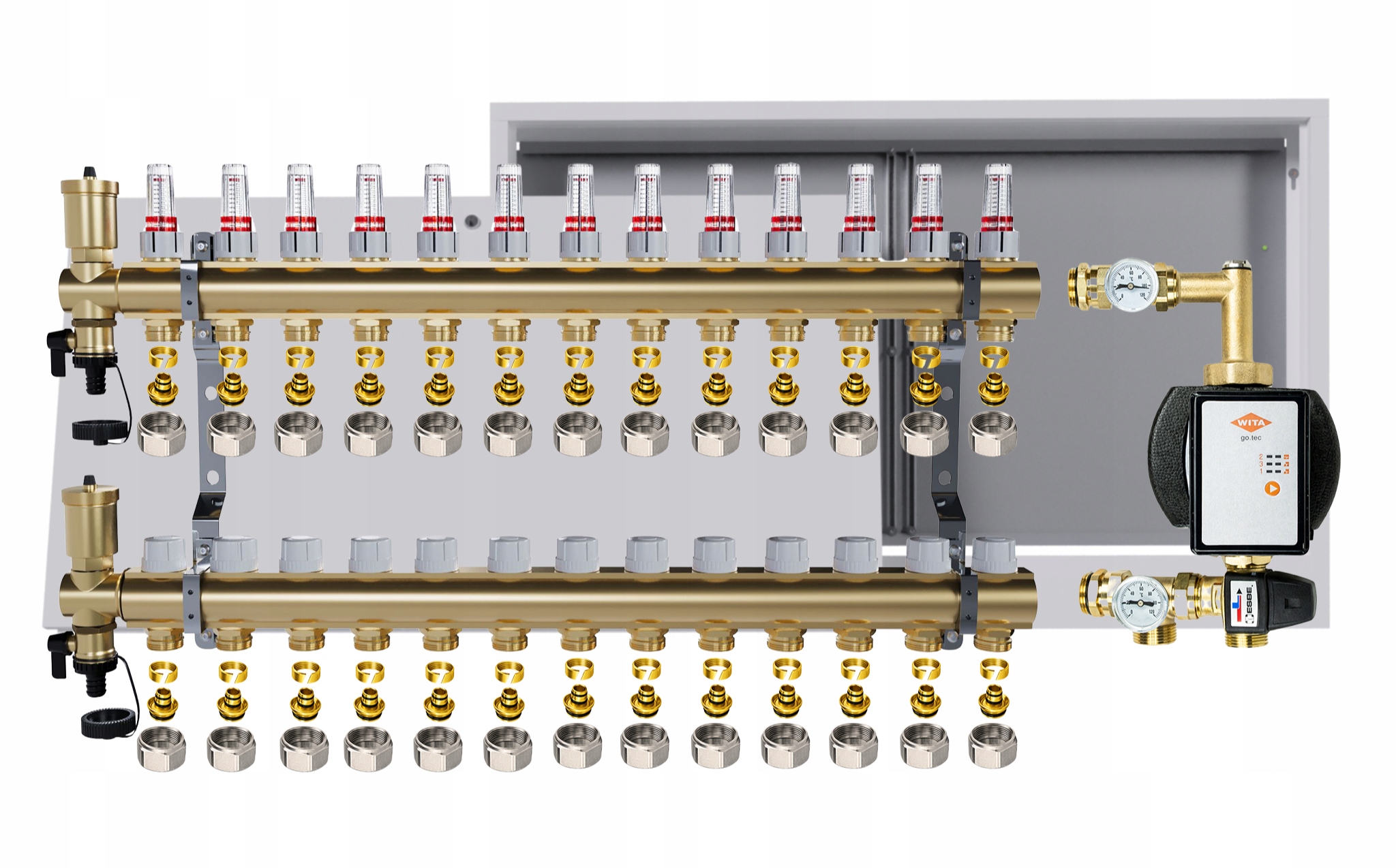 Rozdělovač pro podlahu 13 okruhů Nástěnná skříňka Čerpadlo Wita Pex