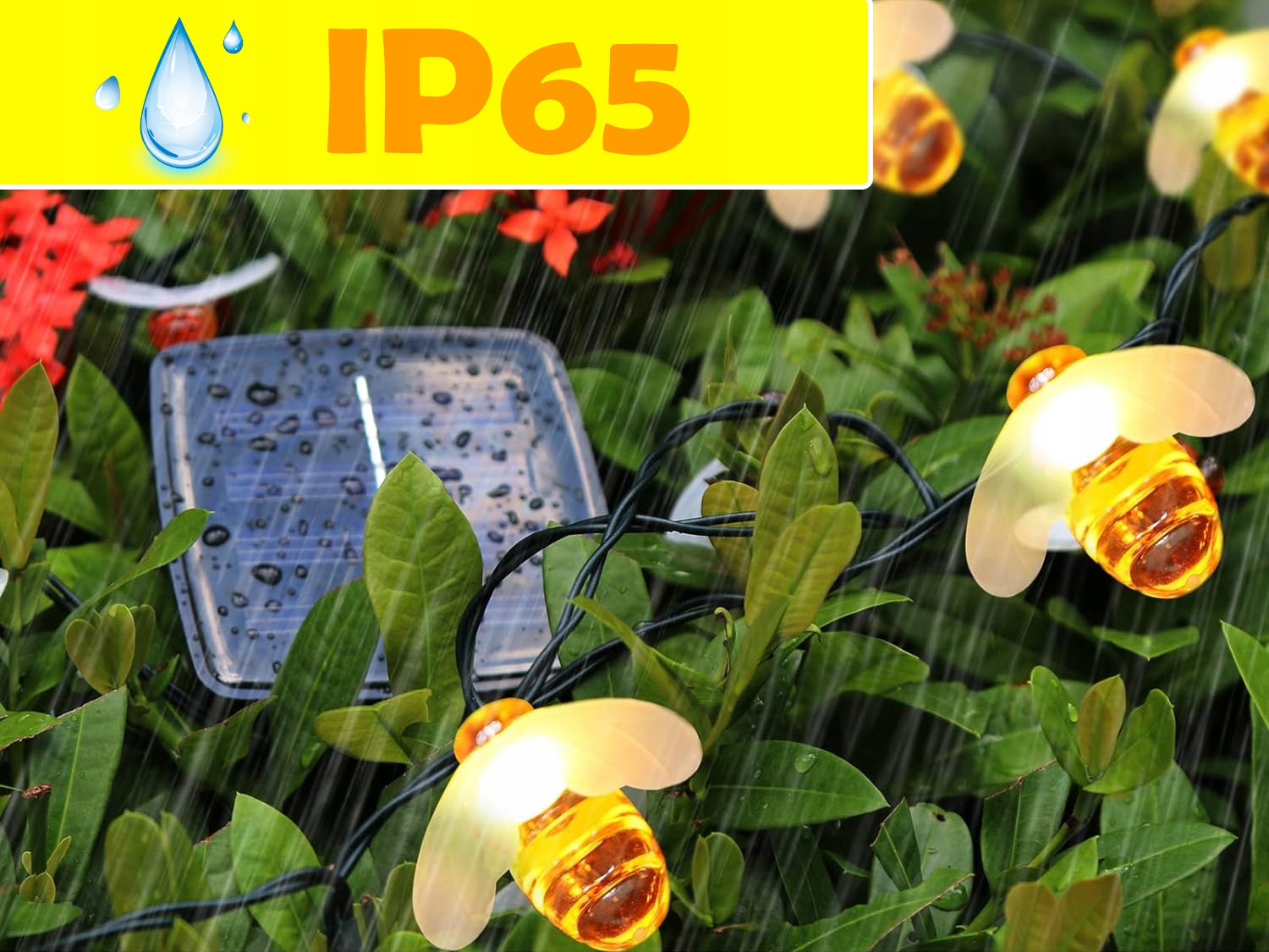 GIRLANDA SOLARNA OGRODOWA PSZCZÓŁ 30 LED 6,5M Lampki Solarne Lampy Ogrodowe Zasilanie bateryjne solarne