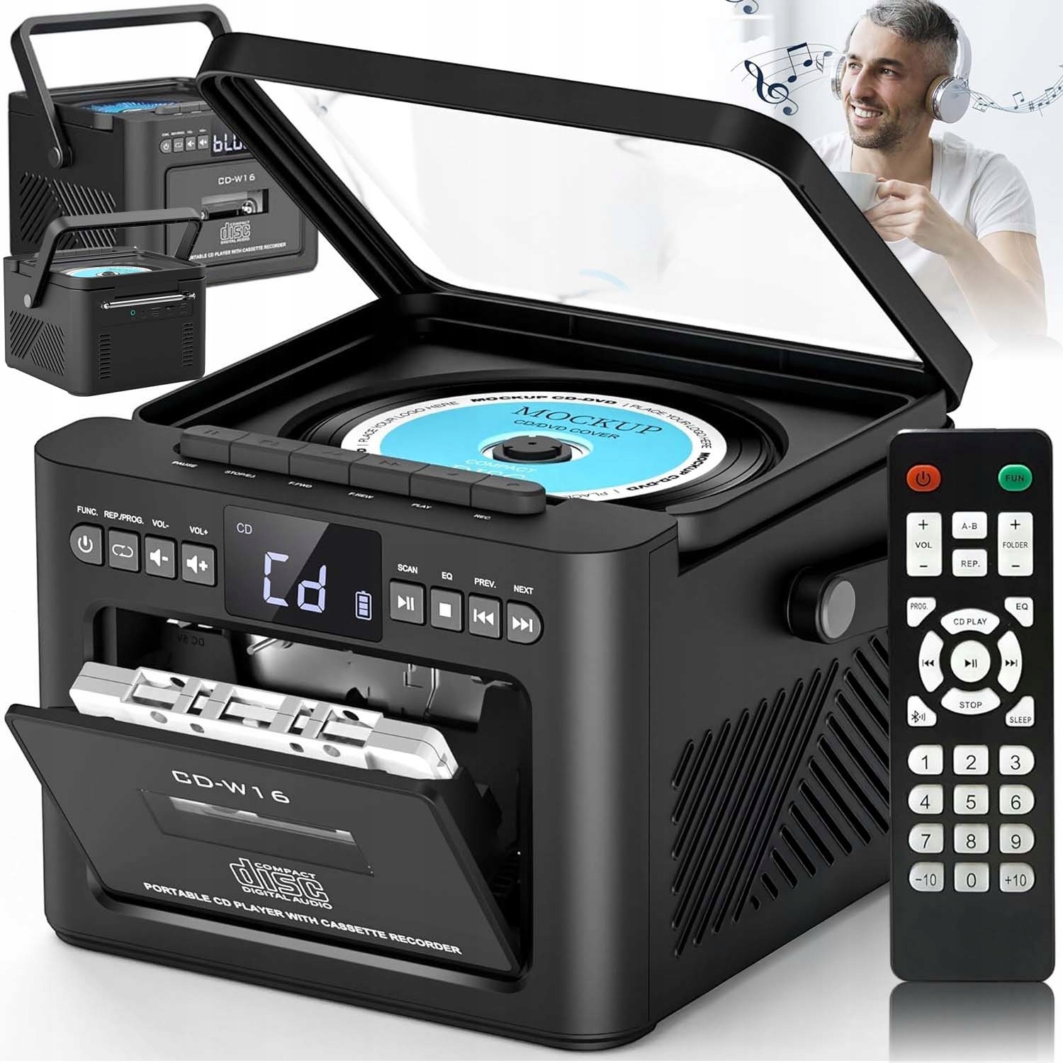 Retro Přenosný Přehrávač CD Reproduktor Bluetooth Kazetový Přehrávač Aux Usb