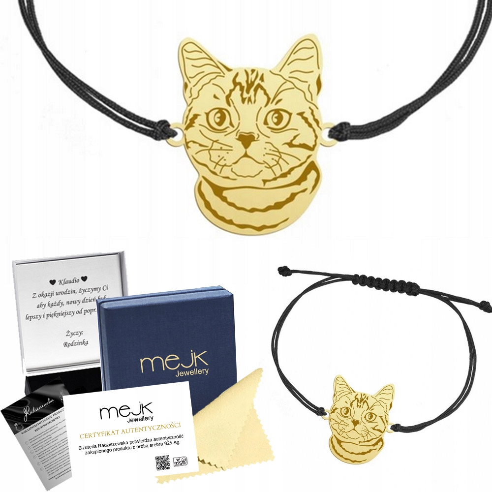 Zlatý náramek s kočkou American Shorthair 925 Šperky Dárek Gravírování