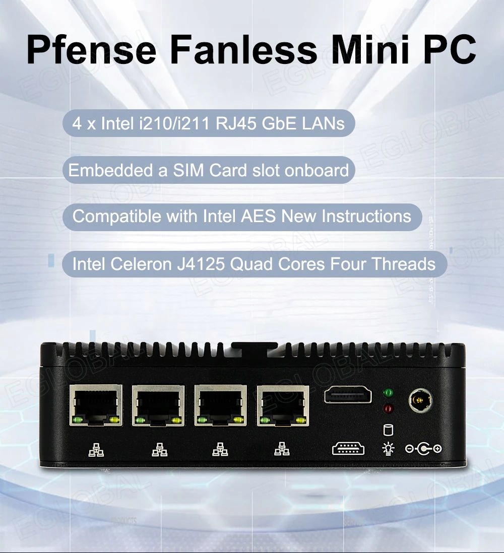 Mini PC Intel Atom 4x LAN RS232 VPN Ruter b/w Model M4-J4125L4