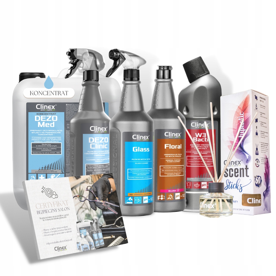 Zestaw Clinex Salon fryzjerski Dezynfekcja narzędzi, podłóg i odświeżanie