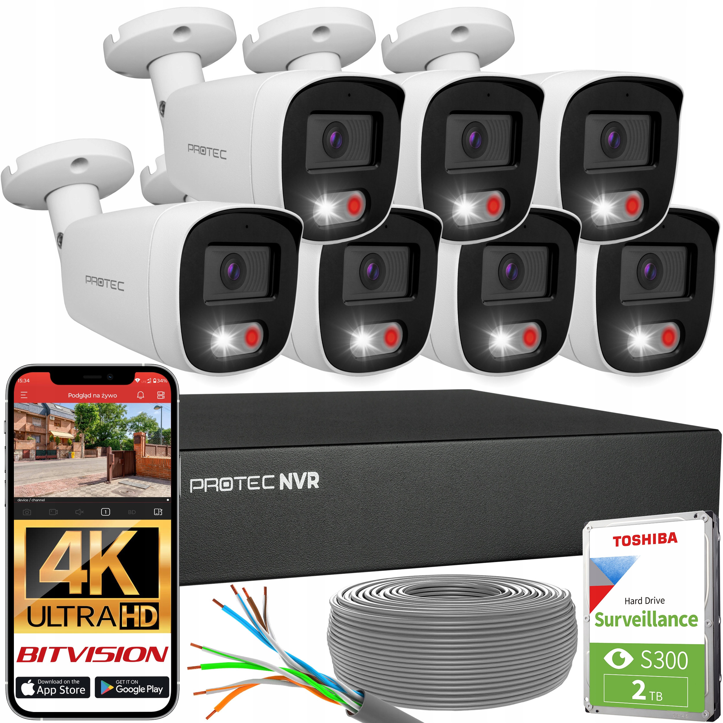 Monitorování 7 kamer Ip PoE Mikrofon Detekce lidí a vozidel 8Mpx 4K s Hdd