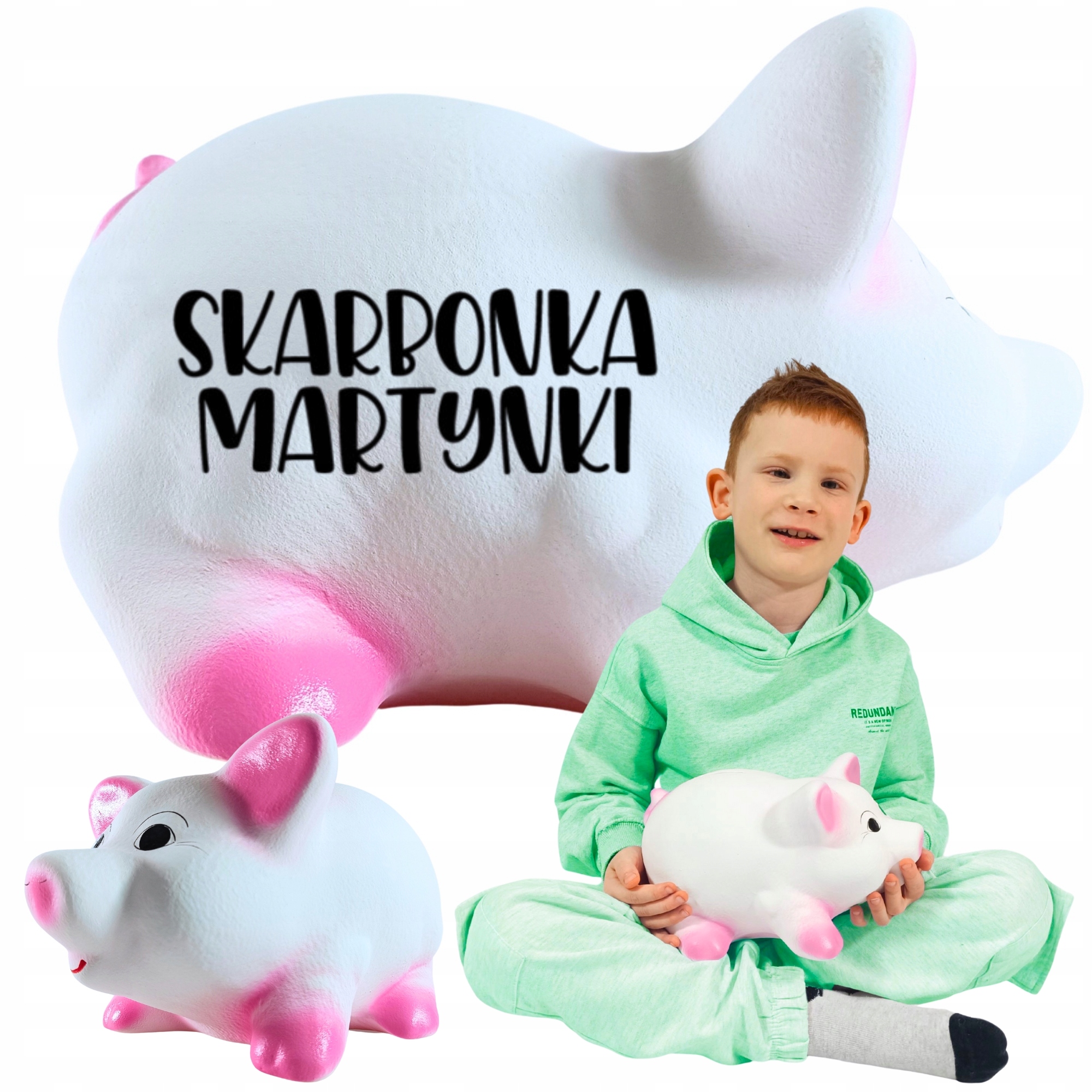 Bílá pokladnička s jménem pro chlapce dívky k rozbití, velká, prostorná