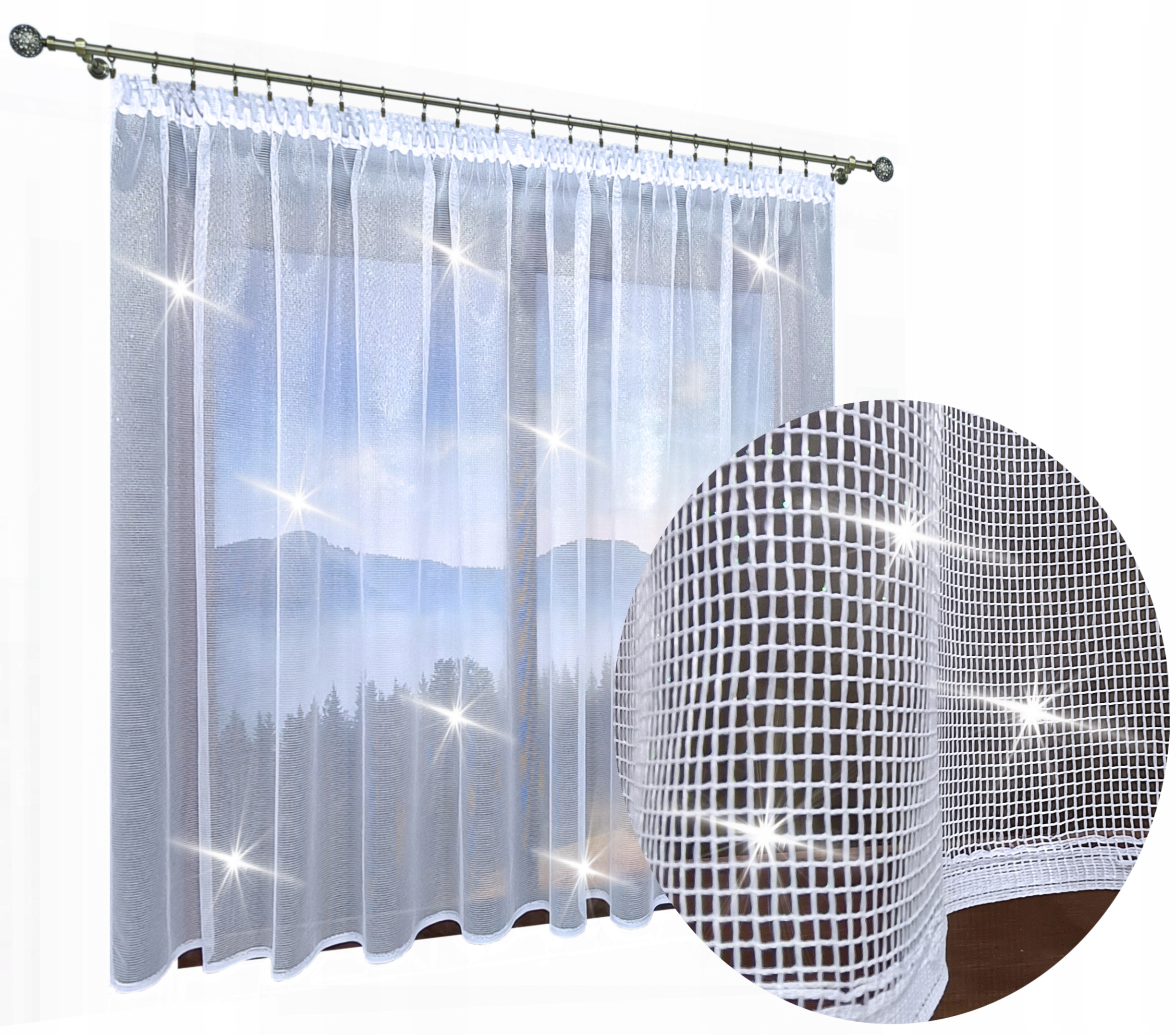 Hotové Záclony Bílá Hotová Záclona S Neonovou Glamour Nití 350x170 Námraza
