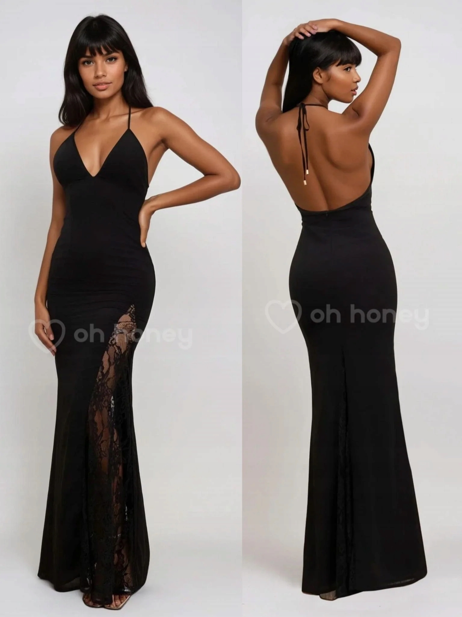 Šaty s krajkou Maxi Černá Aviora L