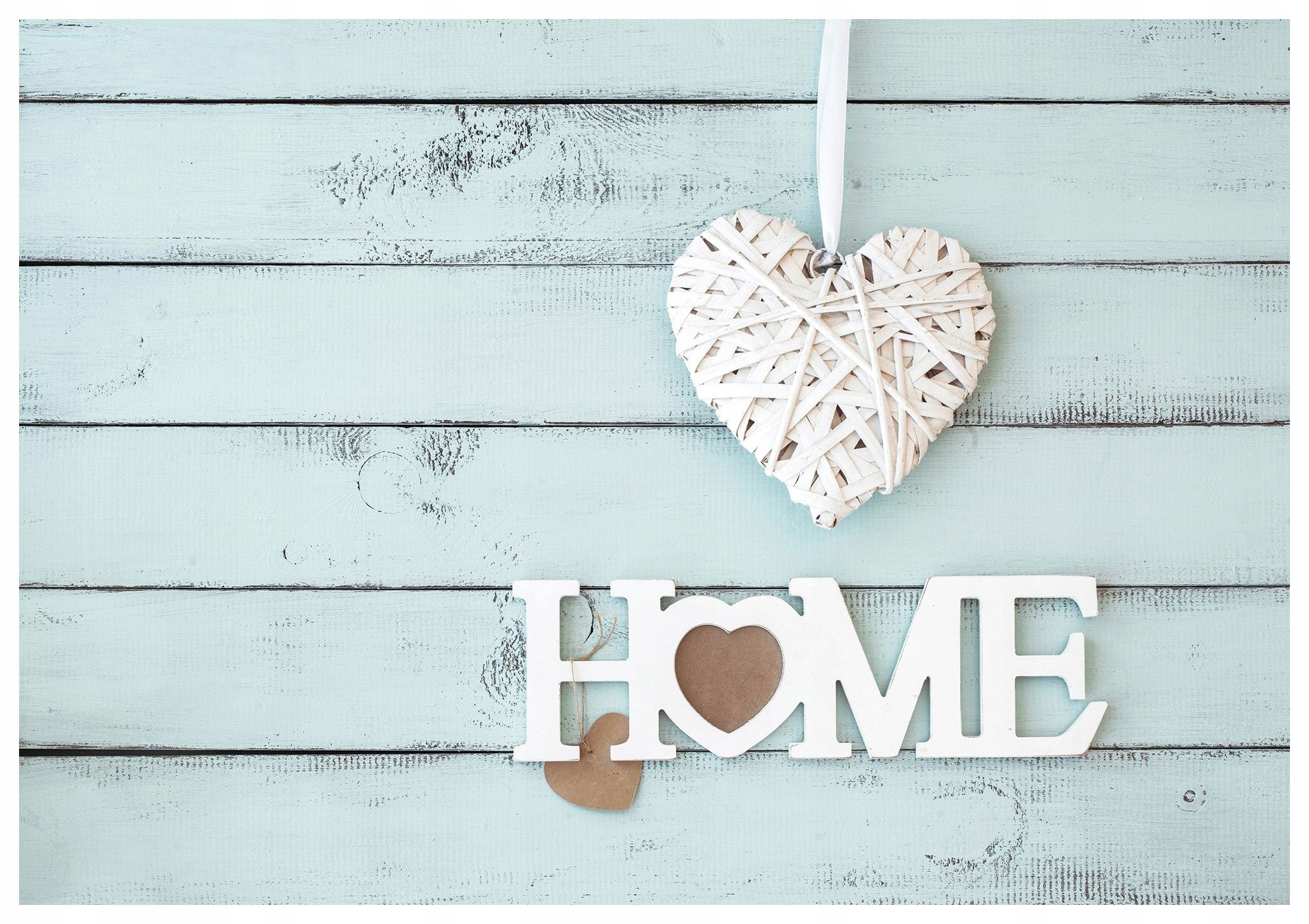 Fototapeta Dřevěná srdce na modrém pozadí desek 416x254, vinylová lepidlo