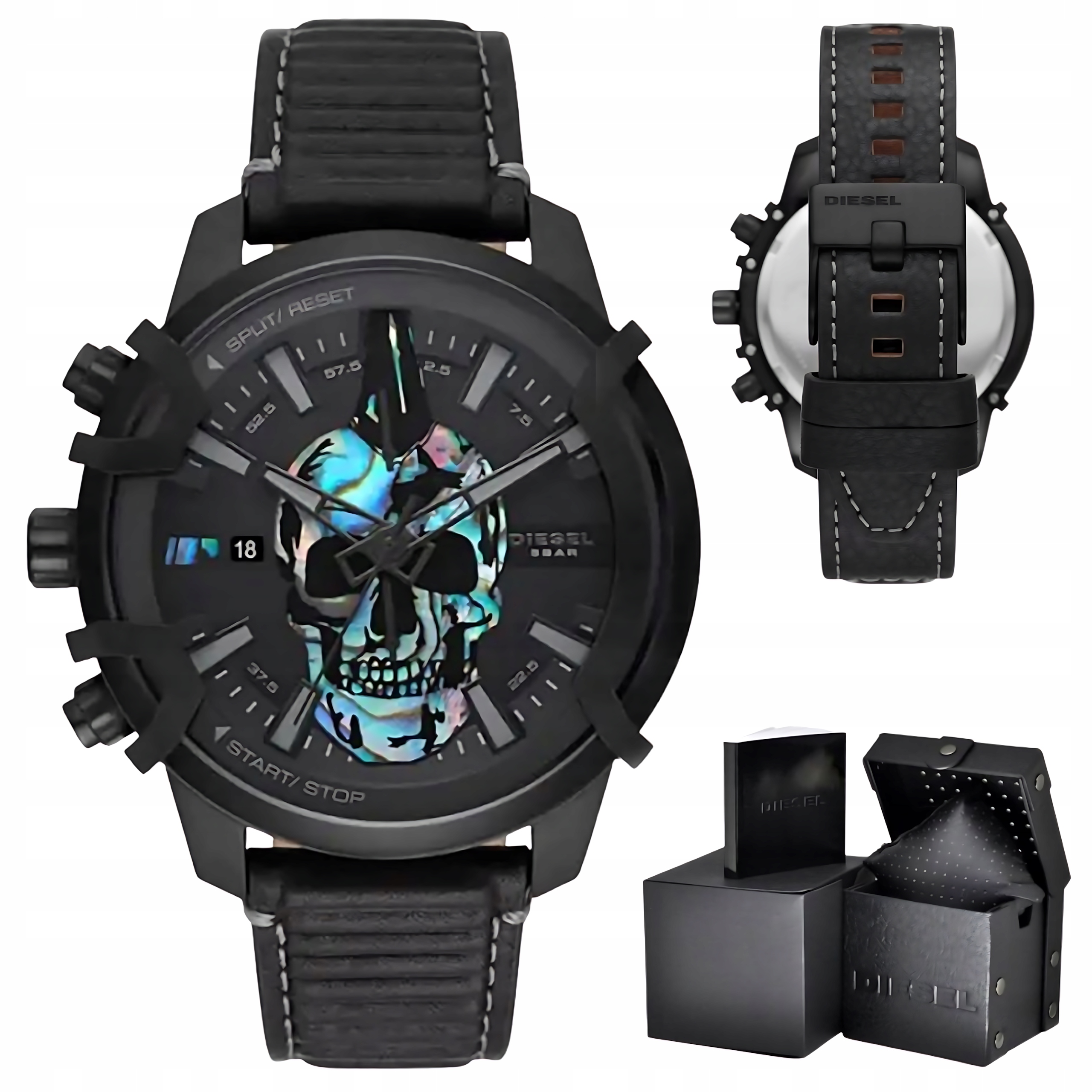Pánské Hodinky Diesel Griffed DZ4576 Chronograf 48 mm Lebka WR50 Box