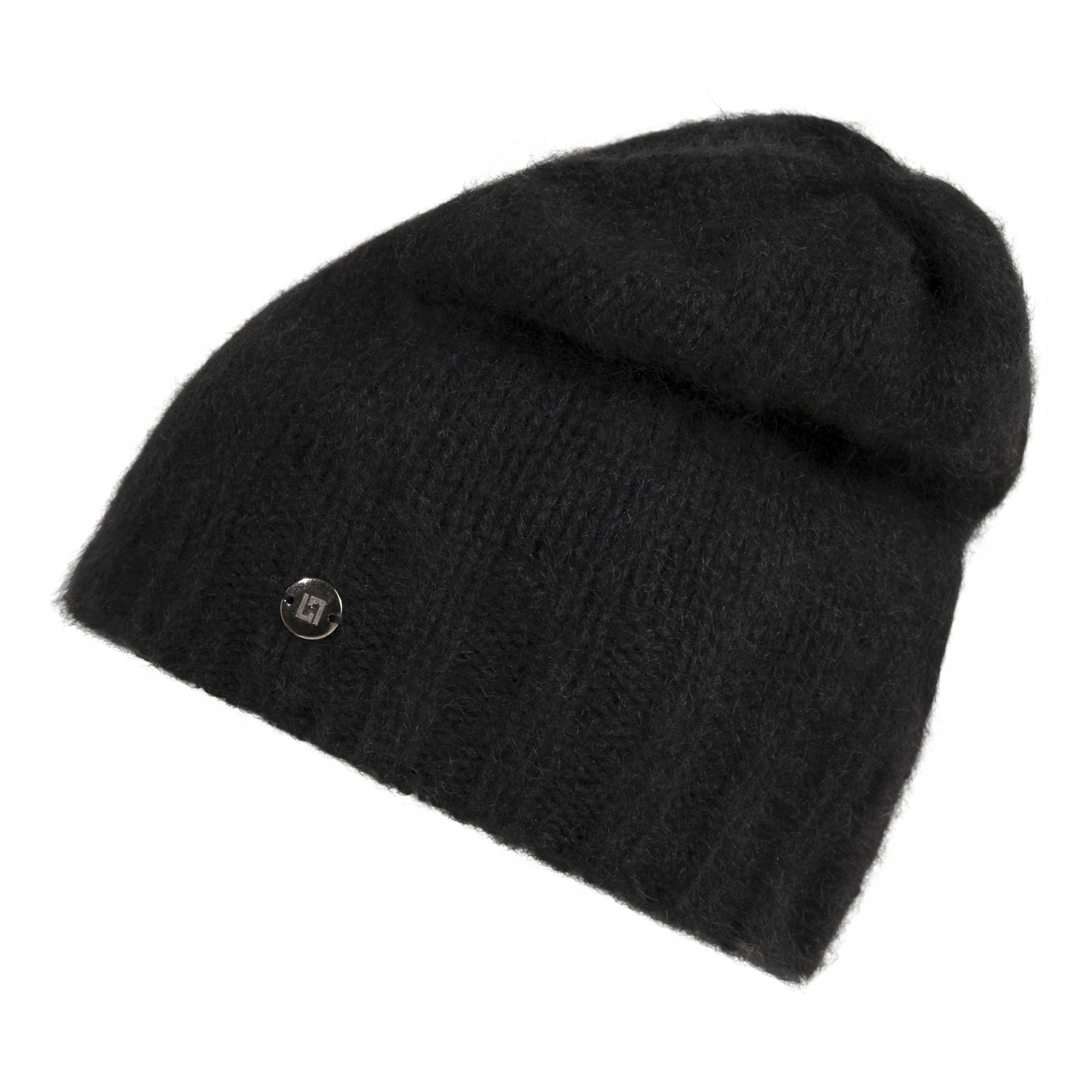 Černá Dámská vlněná čepice Angora Loman Neral Polska