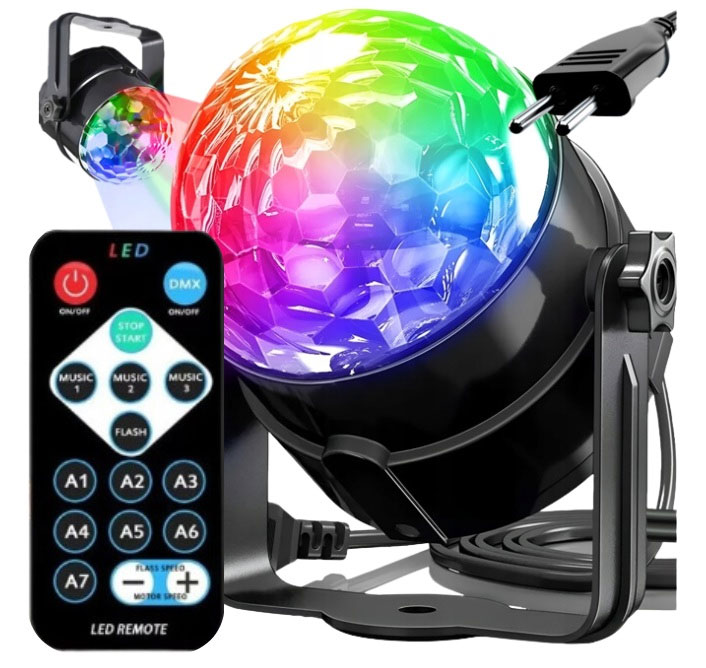 PROJEKTOR DYSKOTEKOWY KULA LUSTRZANA DISCO REFLEKTOR KOLOROFON LED + PILOT