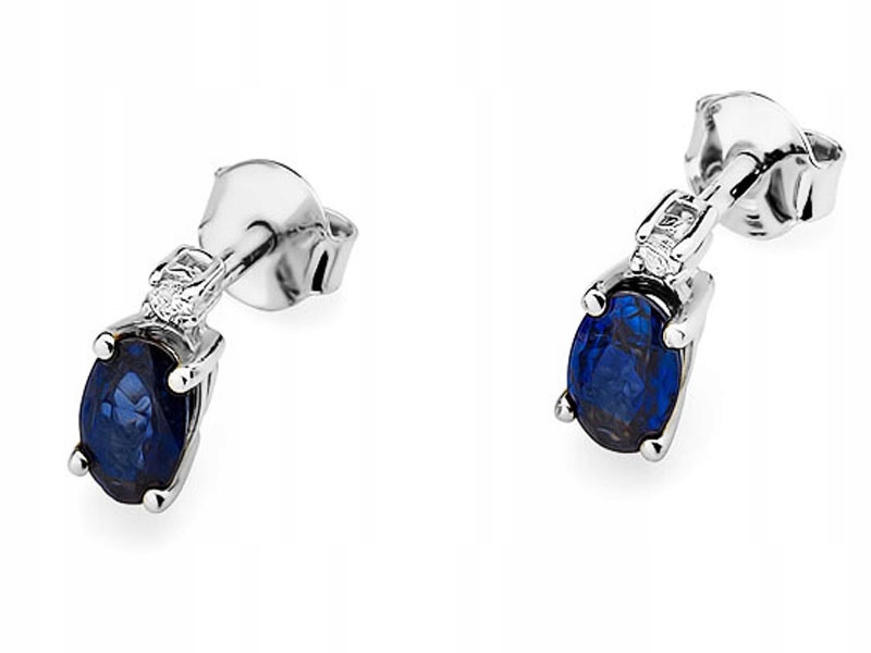 Zlaté náušnice 585 S Safíry A Brilianty 1,50 g, elegantní vzor jako dárek