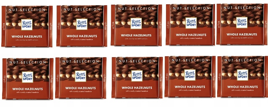 10 x 100 g Ritter Sport čokoláda Whole hazelnuts Karton