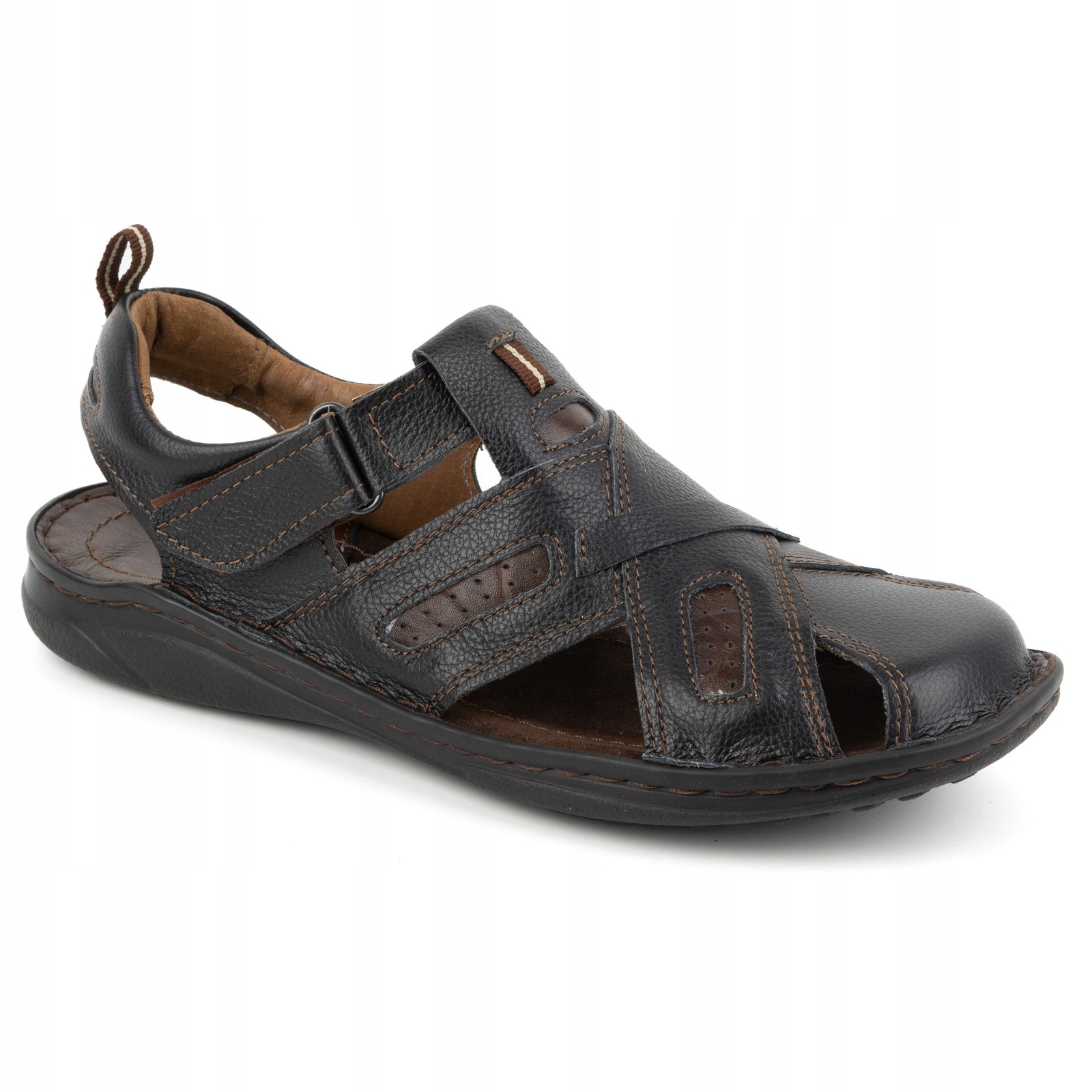 Pánské kožené sandály na suchý zip Polské z kůže 523K černé 40