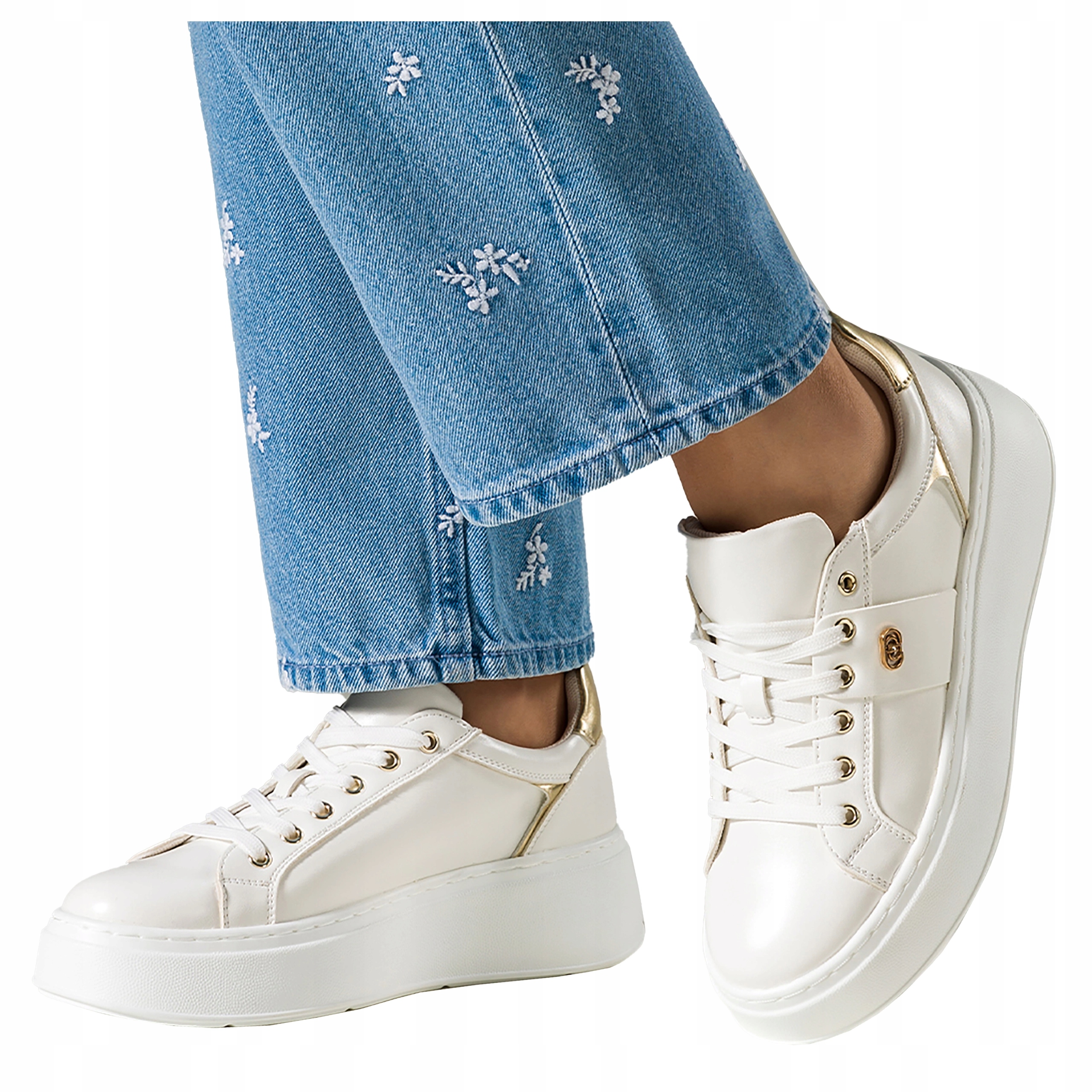 Sportovní obuv Sneakersy Dámské Bílé Na Platformě Kožená Stélka vel 38