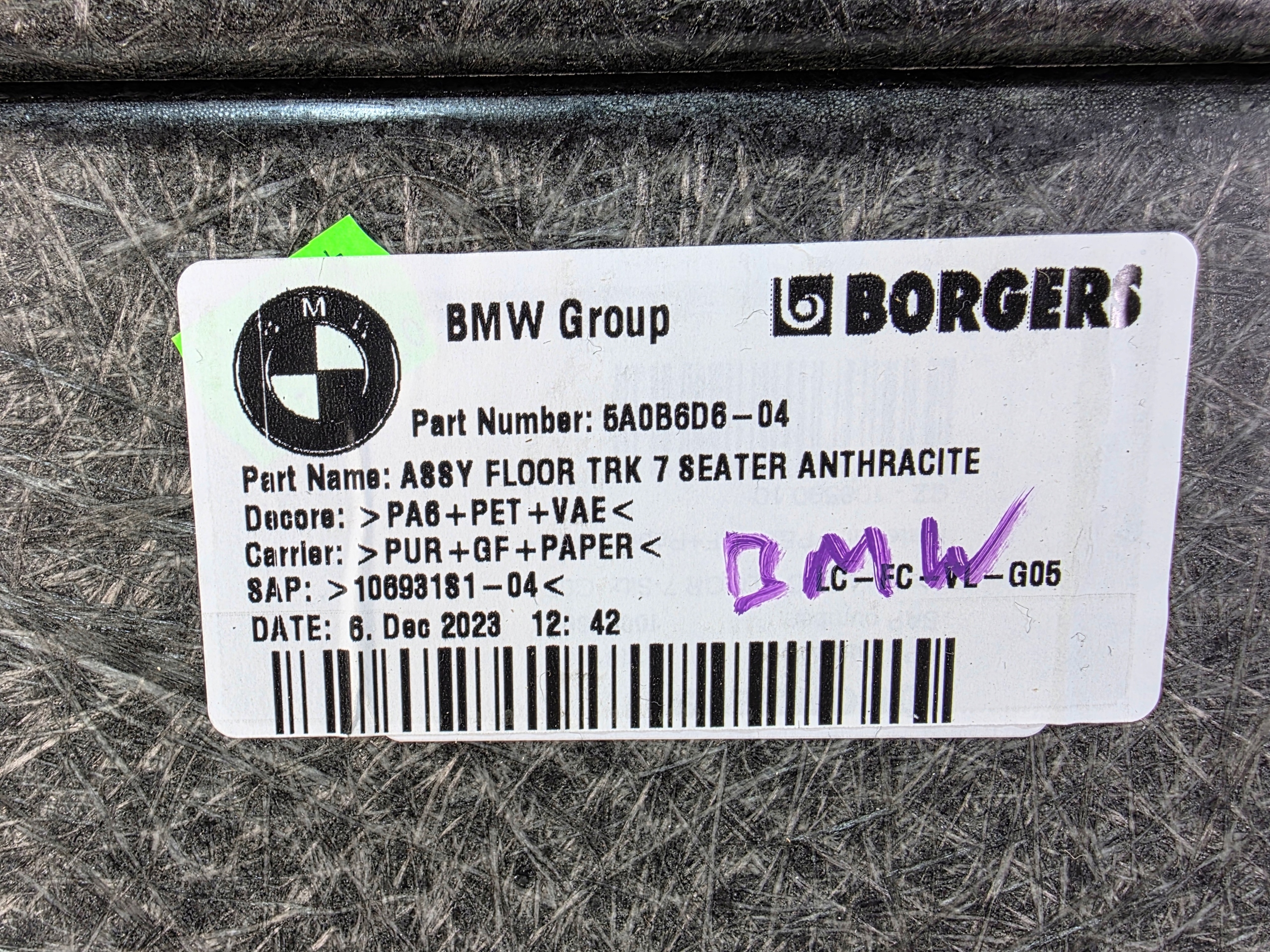 floor mats boot 7 OSOB BMW X5 G05 LCI 5A0B6D6