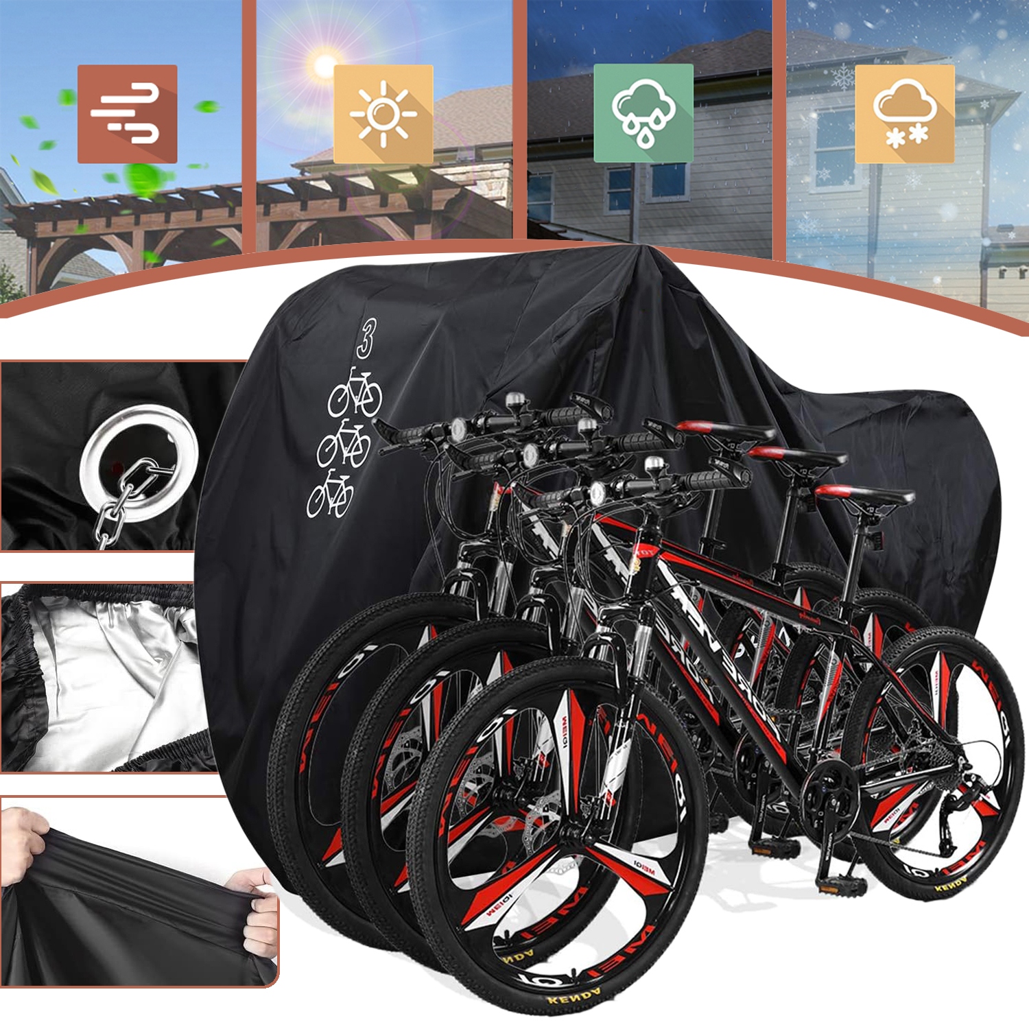 POKROWIEC NA ROWER ZEWNĘTRZNY NA 2-3 ROWERY, WODOODPORNY, PYŁOSZCZELNY