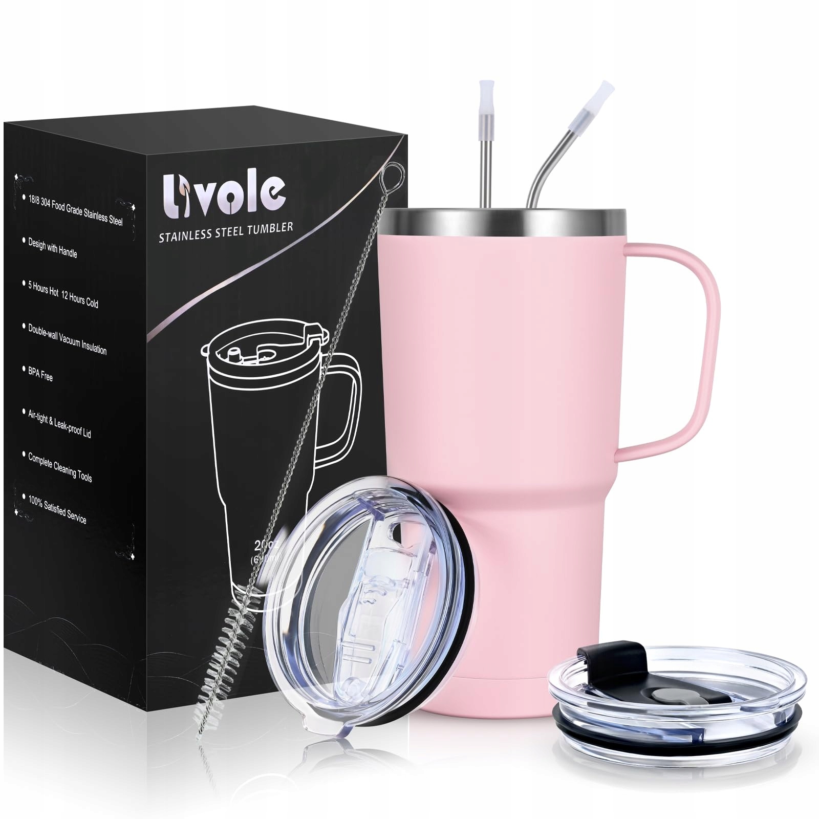 Termohrnek Livole 600 ml Růžový s izolovanou rukojetí pro horké nápoje