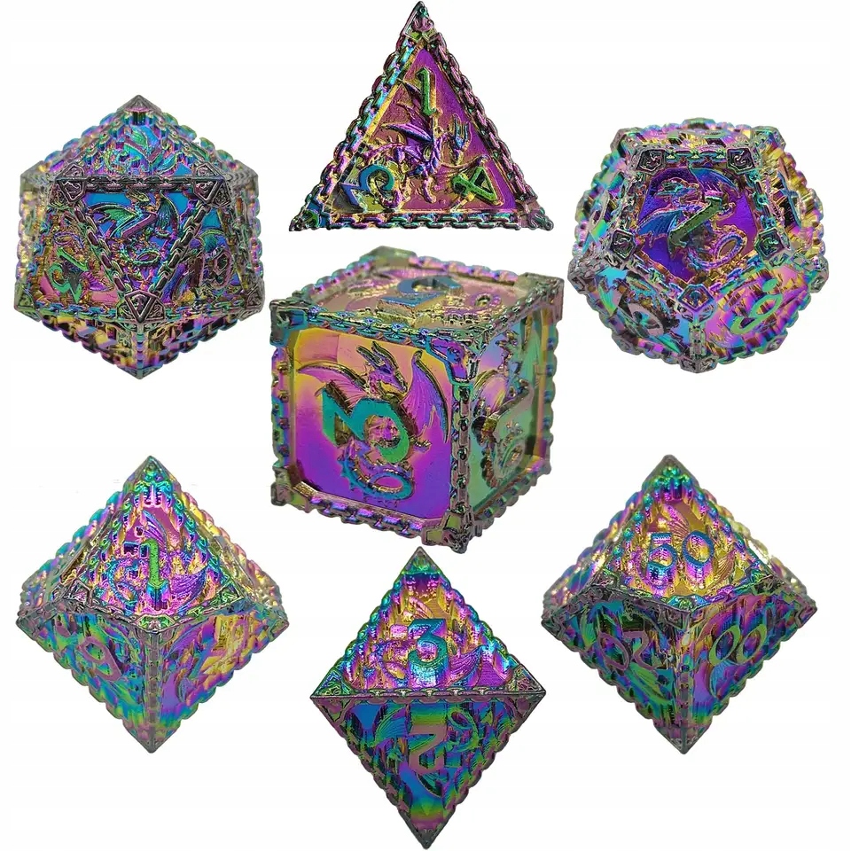 SMOCZY ARTEFAKT ZESTAW 7 METALOWYCH KOŚCI RPG