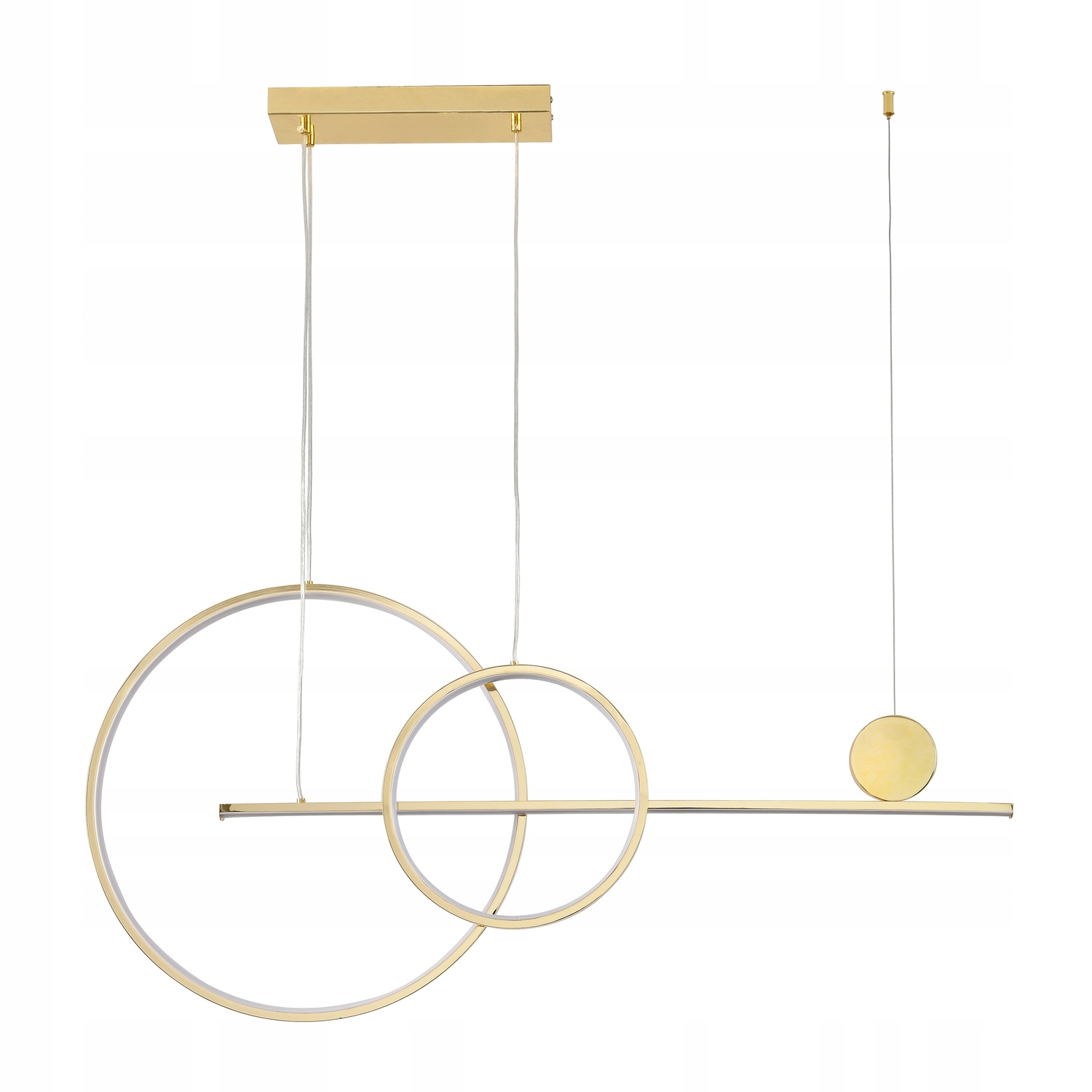 Moderní lampa New Age 120 cm, kruhy na liště nad jídelním stolem, zlatá