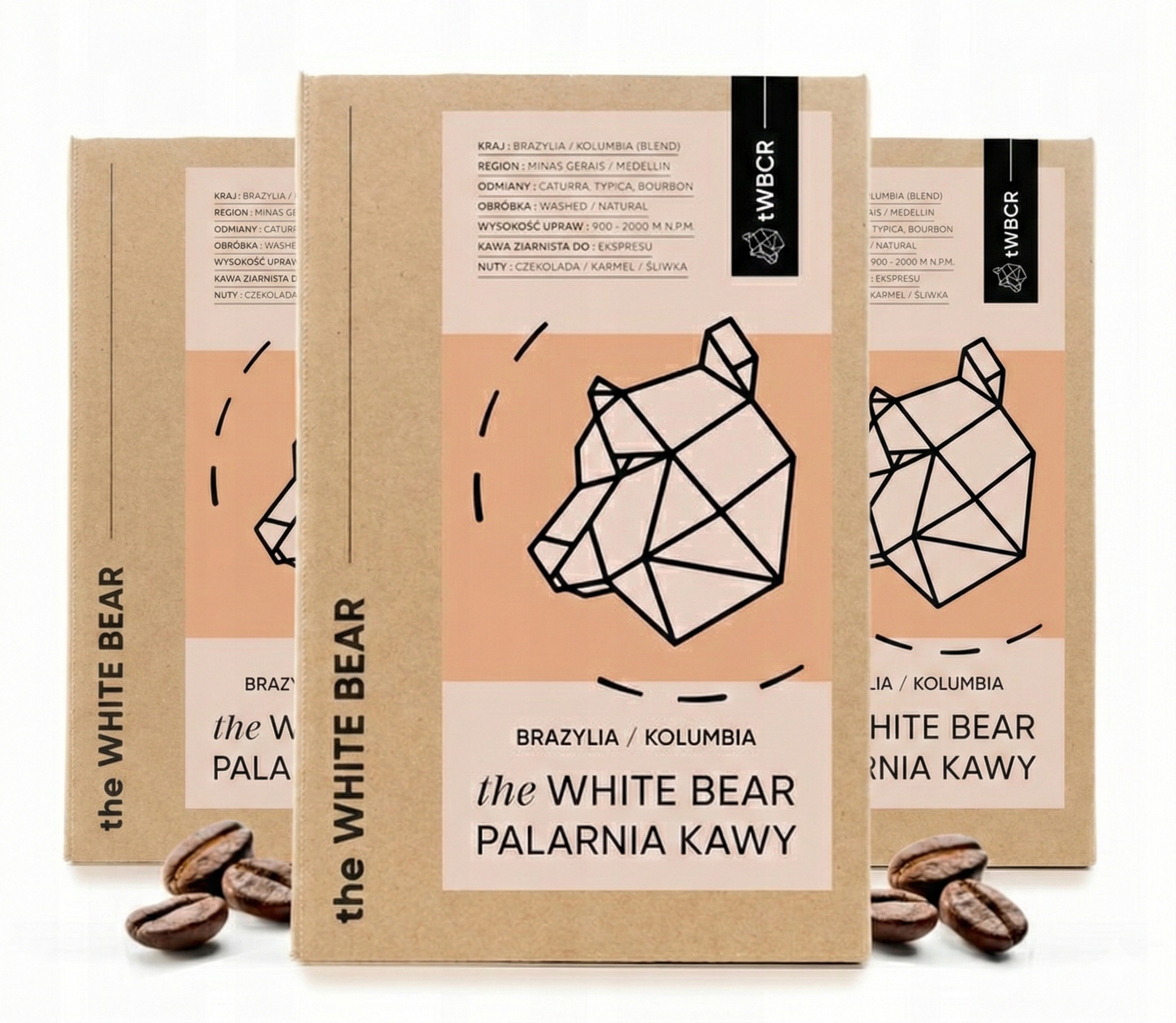 Levně Sada 3 x káva káva Arabica The White Bear Brazílie/Kolumbie 1000 g