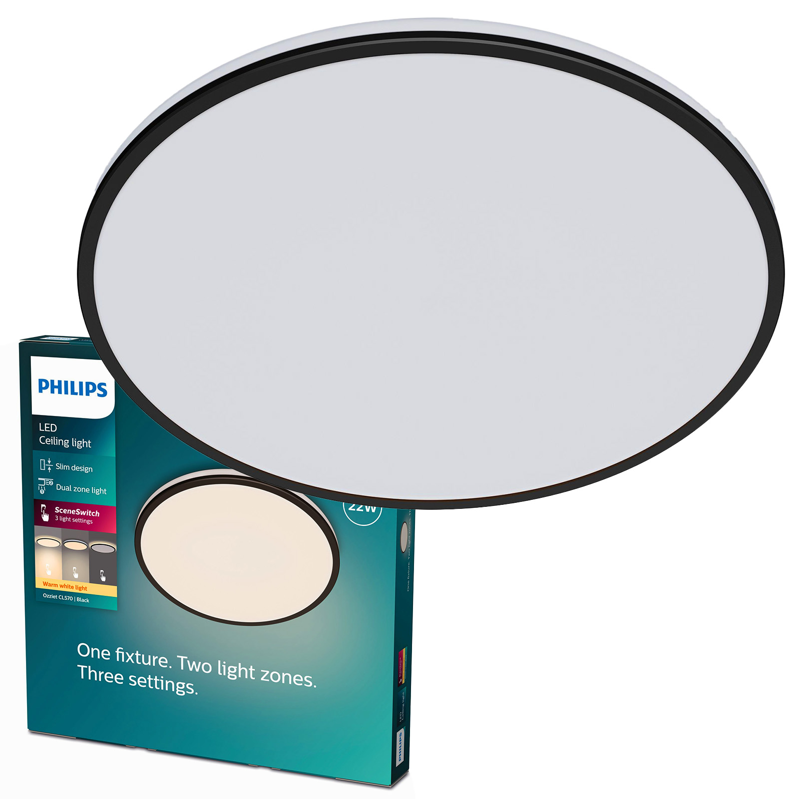 Stropná lampa Stropné Svietidlo 22W 2300lm 2700K SceneSwitch čierna Philips