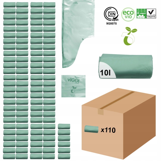 Biologicky rozložitelné kompostovatelné sáčky Atest 10 l 1100 ks 110 rolí Sipeko