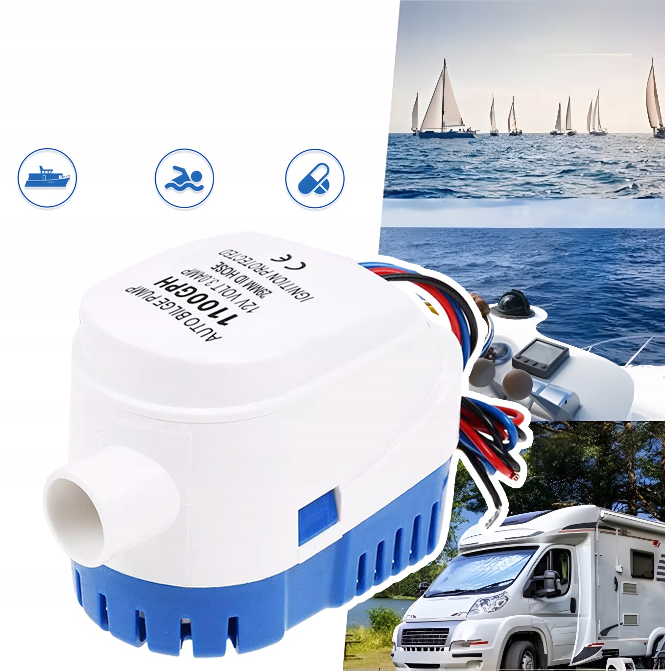 W pełni automatyczna pompa zęzowa 1100GPH 12V