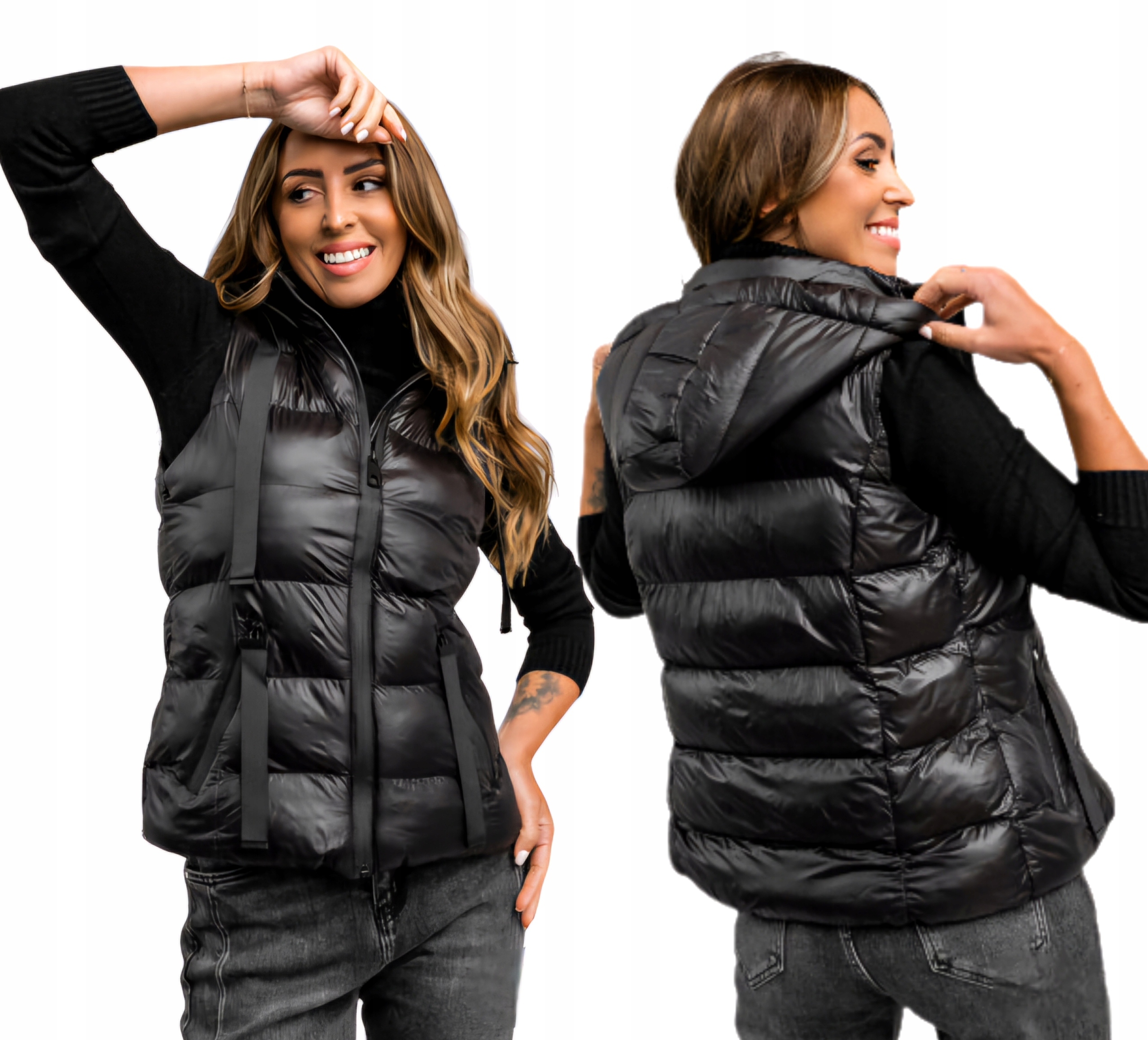 Černá Dámská Prošívaná Vesta Vesta S Kapucí vel L 40