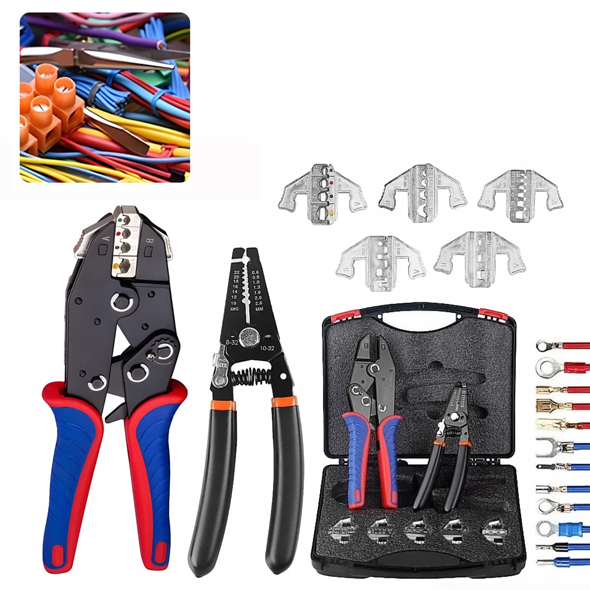 Zestaw Szczypce 9CAL Do Zaciskania Konektorów 5 Matryc Walizka