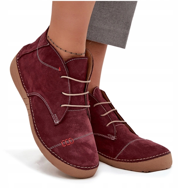 Dámské Polobotky Z Přírodní Kůže S Prošíváním, Zip Artiker 57C2116 Bordó 37