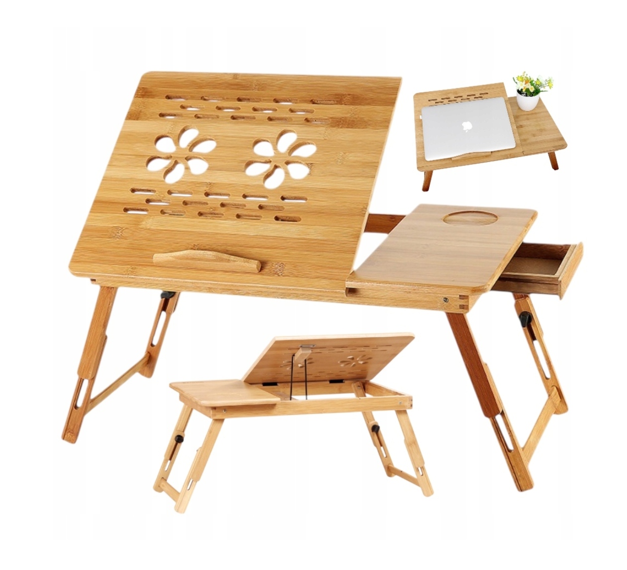 BAMBUSOWY STOLIK POD LAPTOPA REGULOWANY DO ŁÓŻKA KANAPY BIURKA KOMFORTOWY