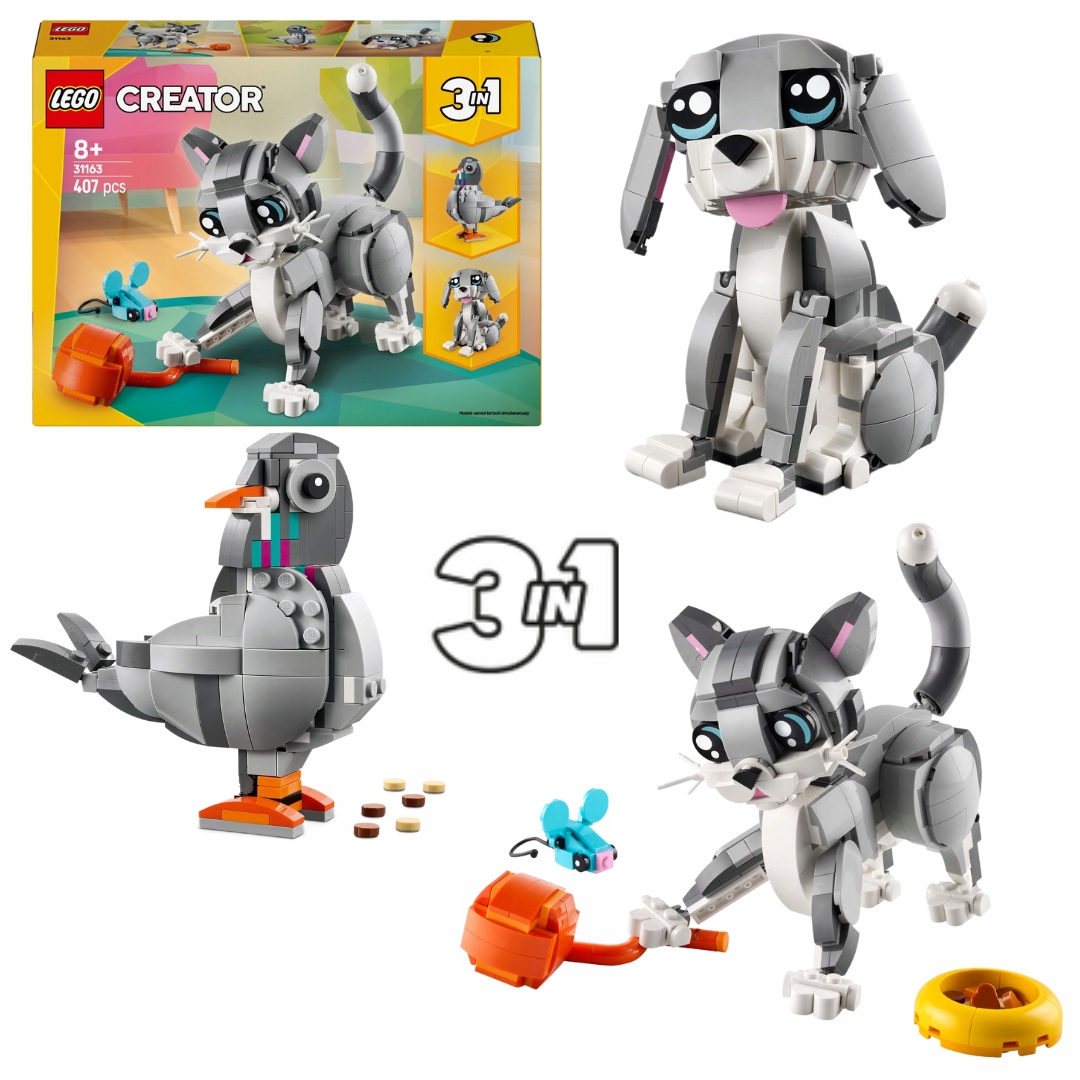 Lego Creator 3v1 31163 Psotný kocour Pes Holub Pohyblivé části Zvířátka