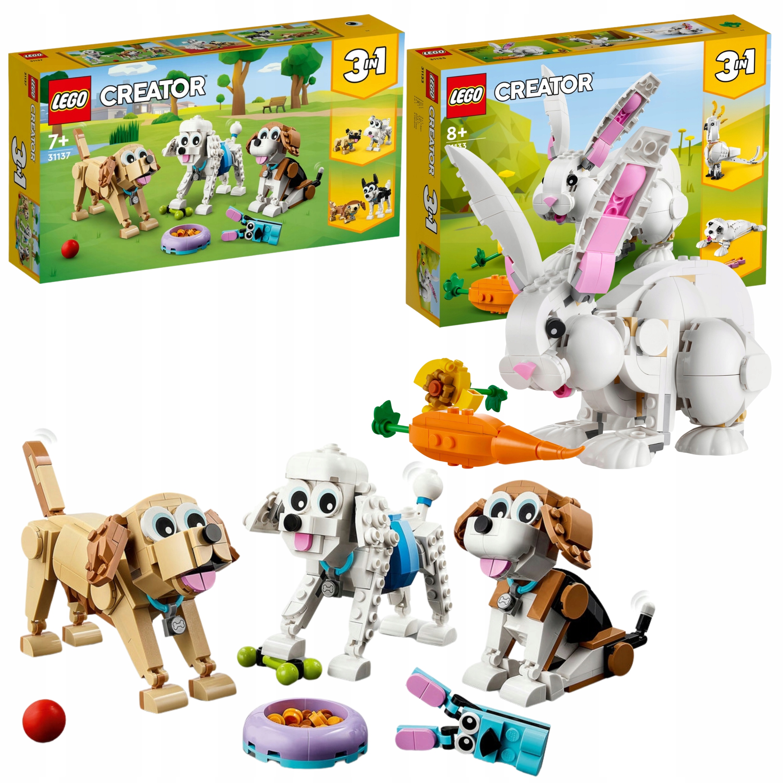 Lego Creator 3 w 1 31137 Urocze psiaki Psy Biały Królik Króliczek 31133