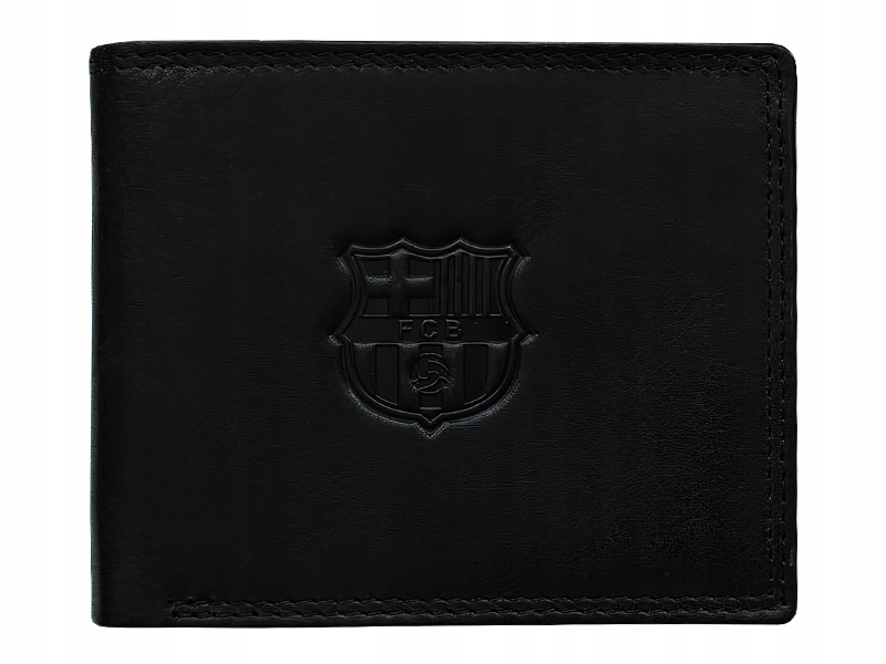 Fc Barcelona Portfel Klubowy Czarny Skóra Naturalna Tłoczony Herb Rfid